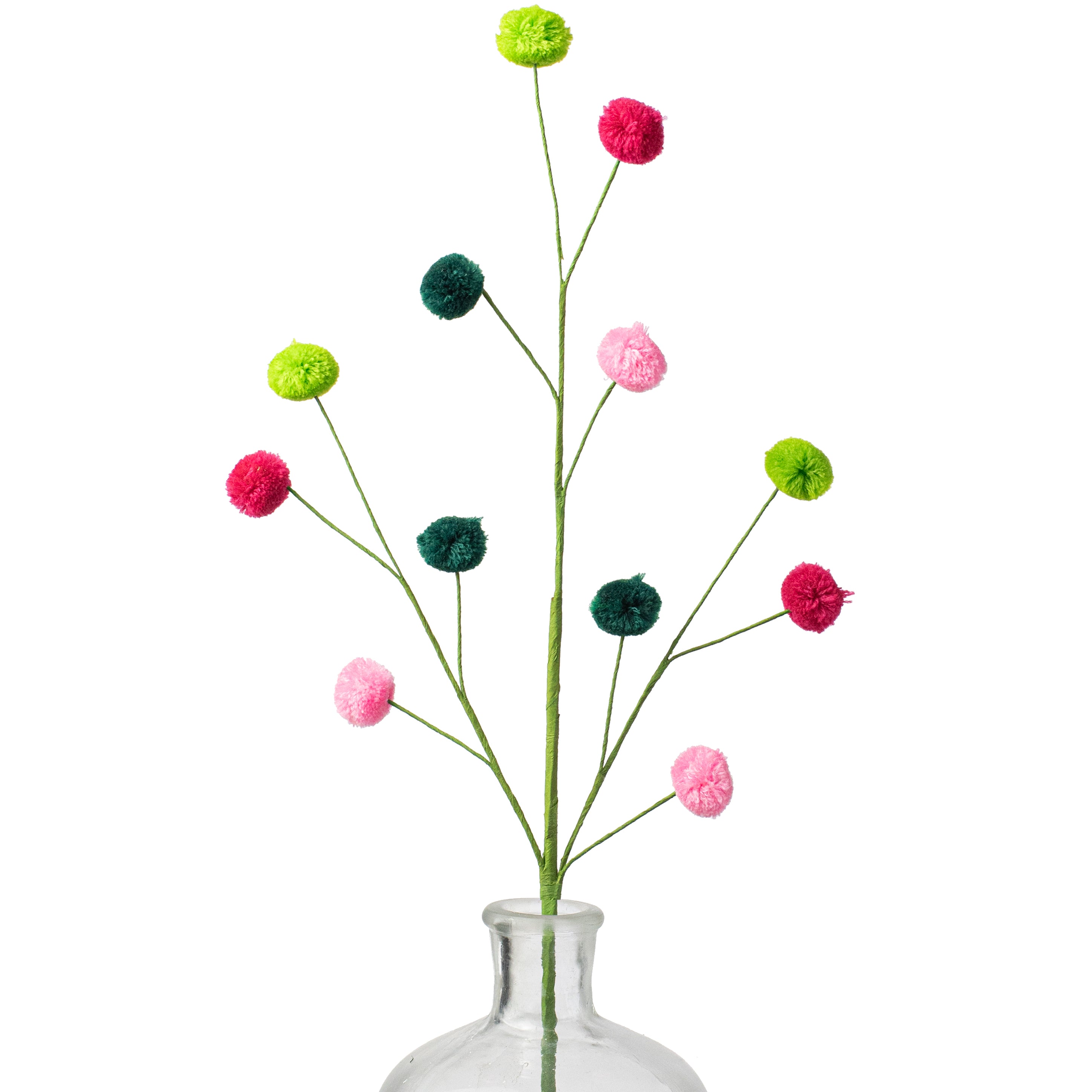 23" 4-Color Pom Pom Spray: Fuchsia, Pink, Lime, Emerald Green Item Number: MN0297AF