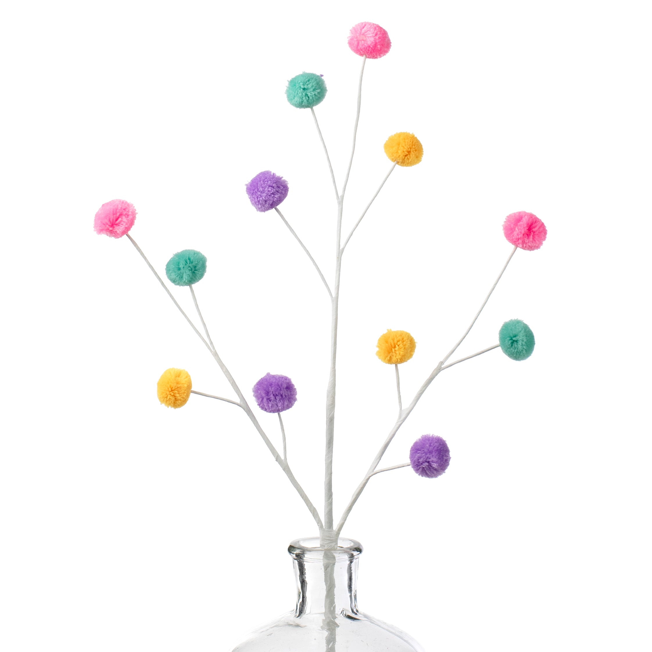 23" 4-Color Pom Pom Spray: Light Teal, Pink, Yellow, Lavender Item Number: MN0297AC