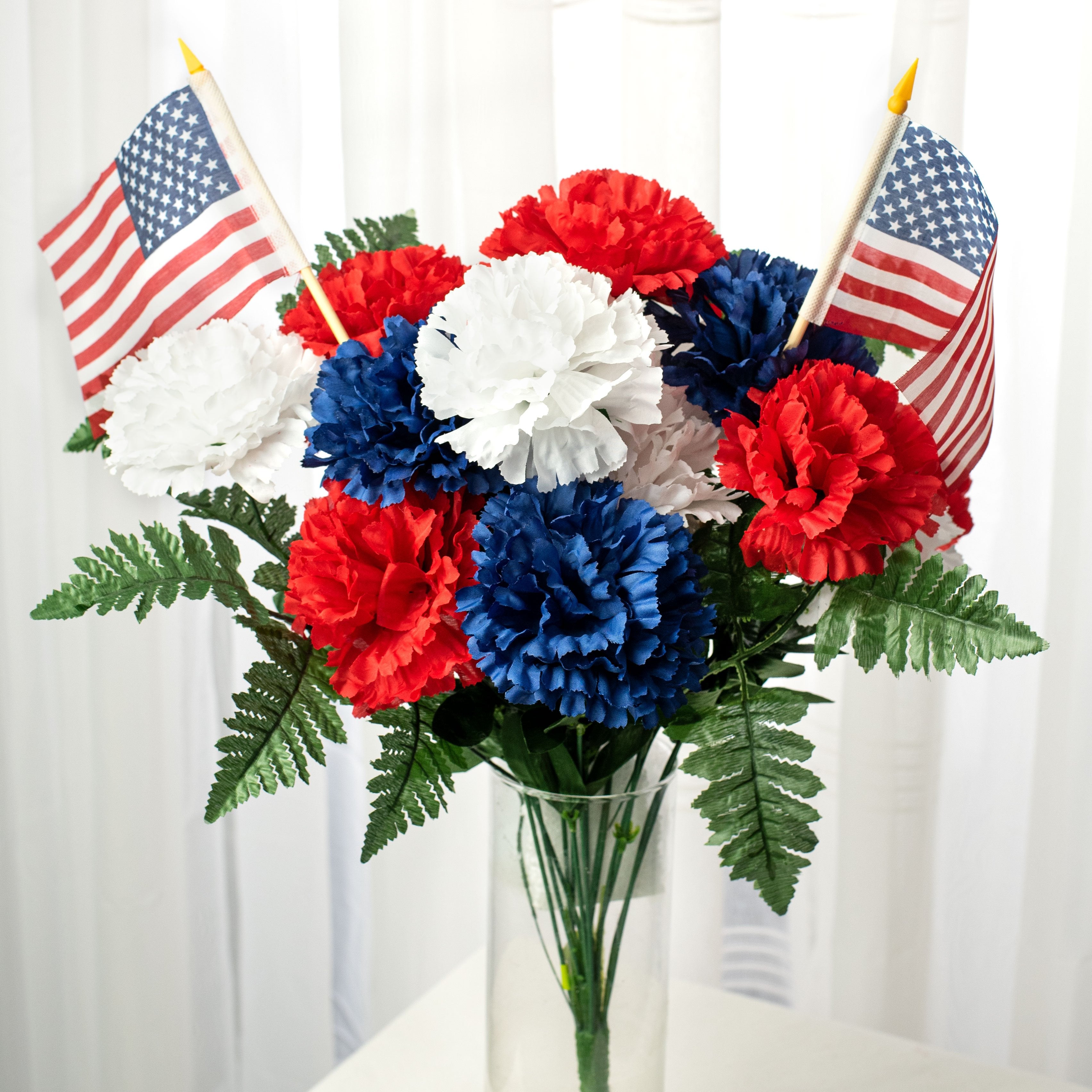 20" Colorfast Carnation Bush (14): Red, White & Blue Lifestyle Photo