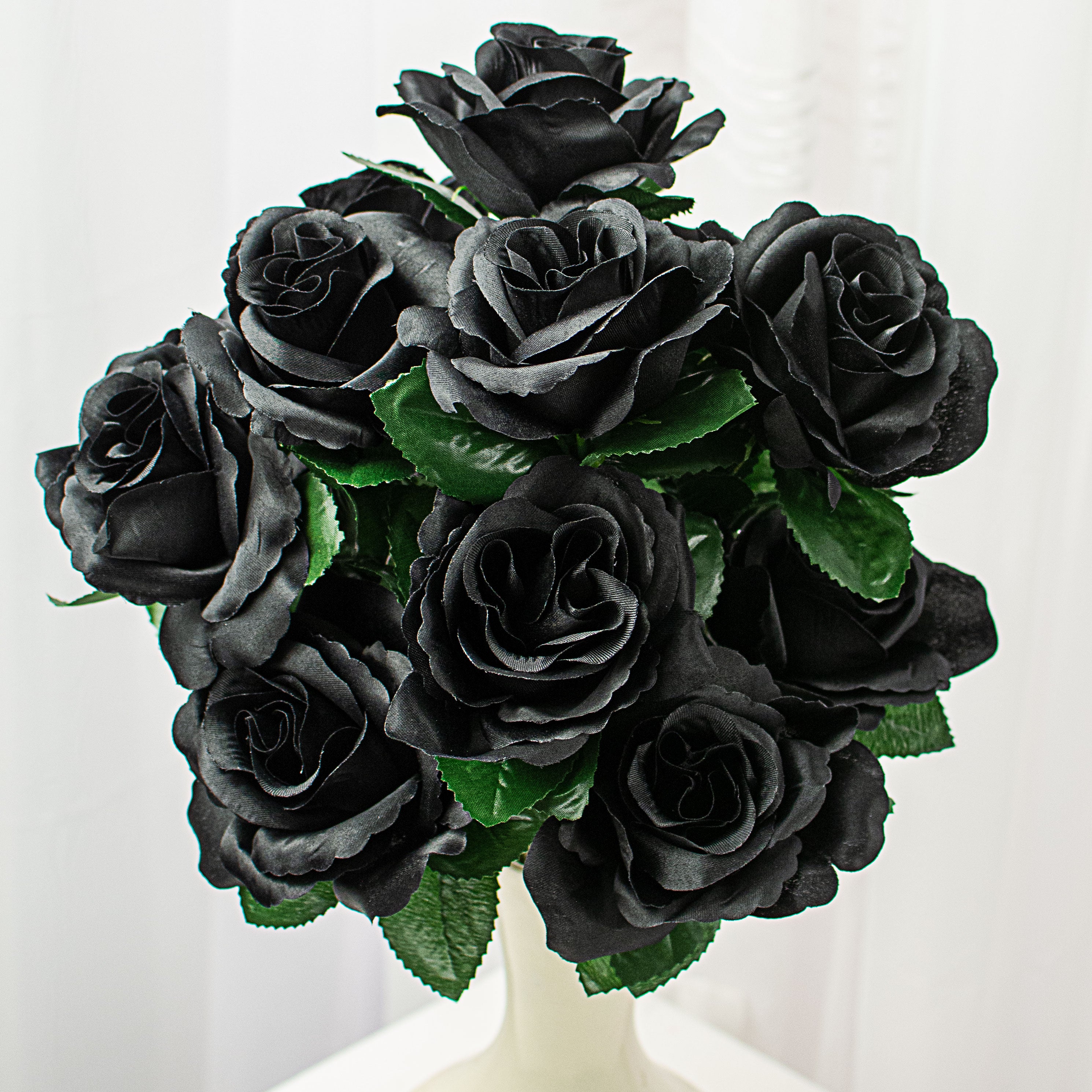 17" Colorfast Lillian Open Rose Bush: Black & Green (12) Item Number: 30388BKGN