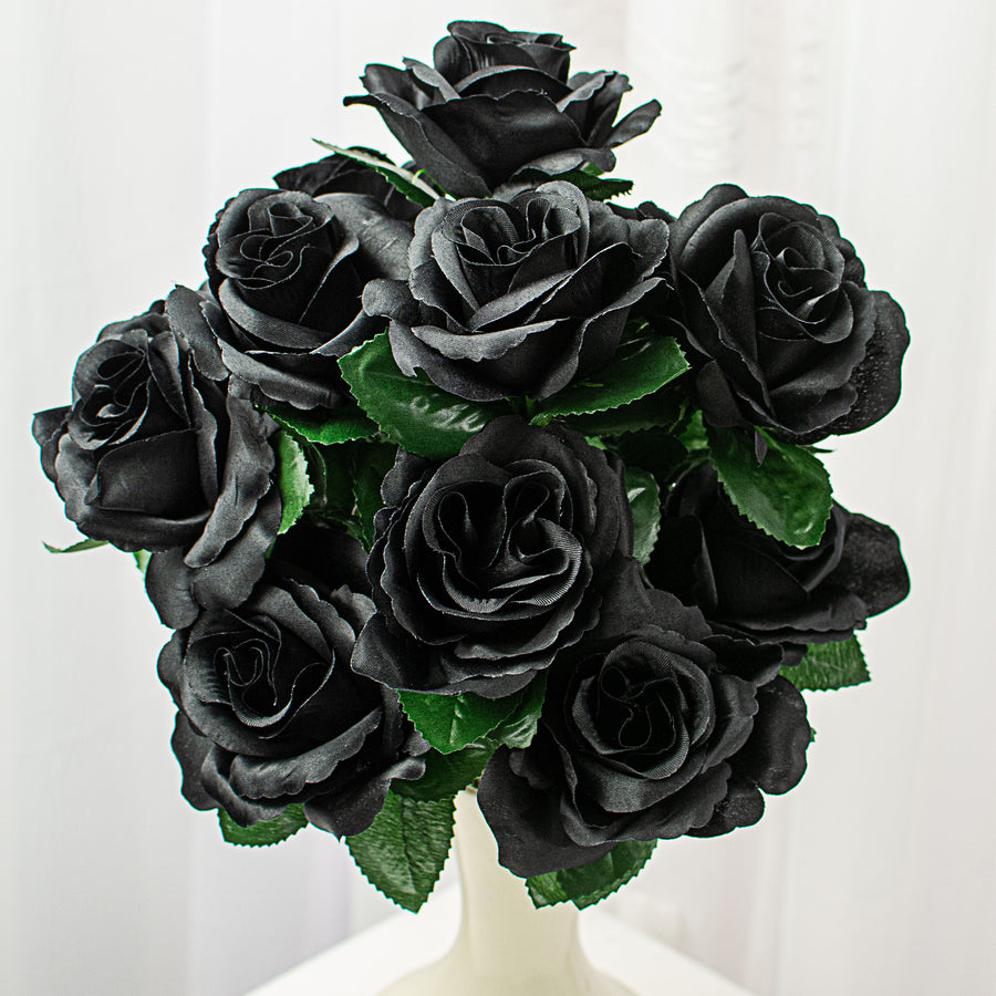 17" Colorfast Lillian Open Rose Bush: Black & Green (12) Item Number: 30388BKGN
