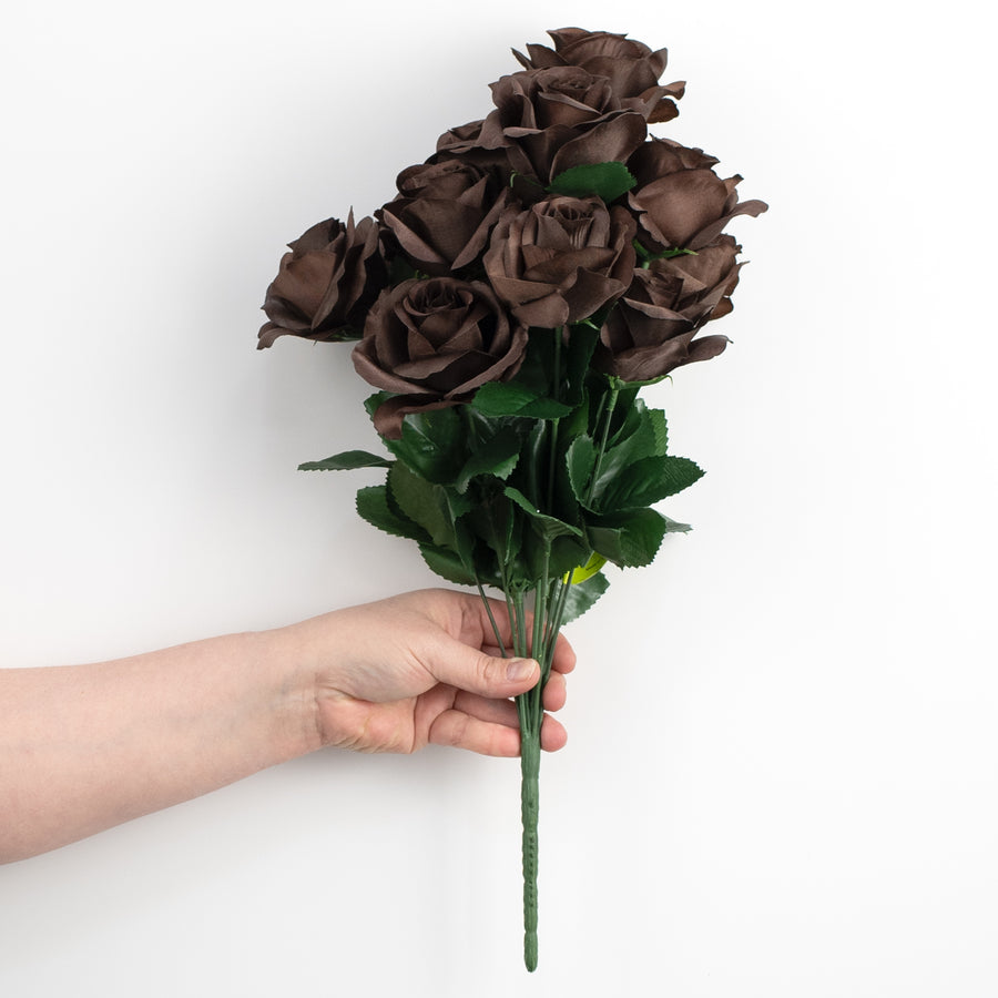 17" Colorfast Lillian Open Rose Bush (12): Chocolate Brown detail photo 3