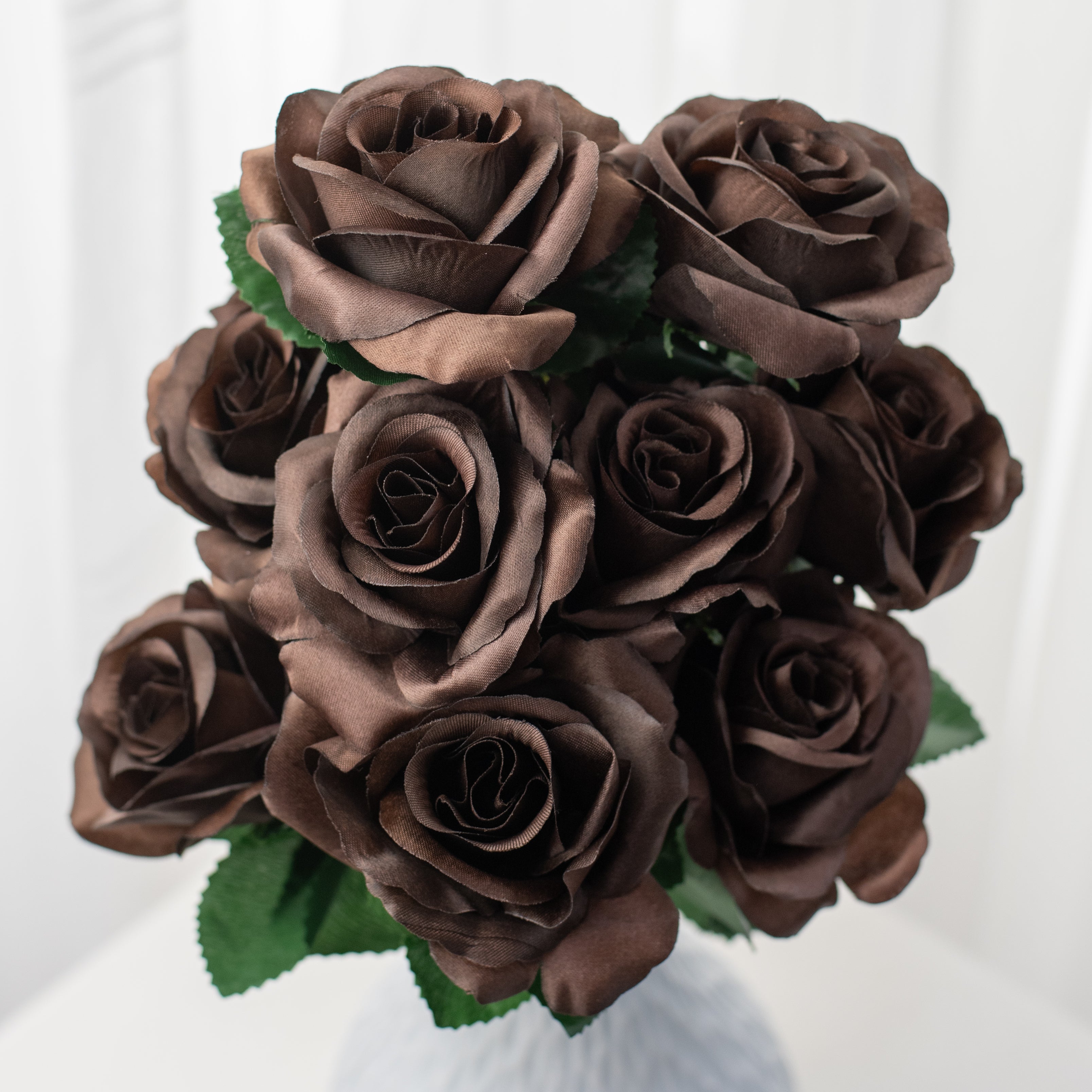 17" Colorfast Lillian Open Rose Bush (12): Chocolate Brown Item Number: 30388CHO