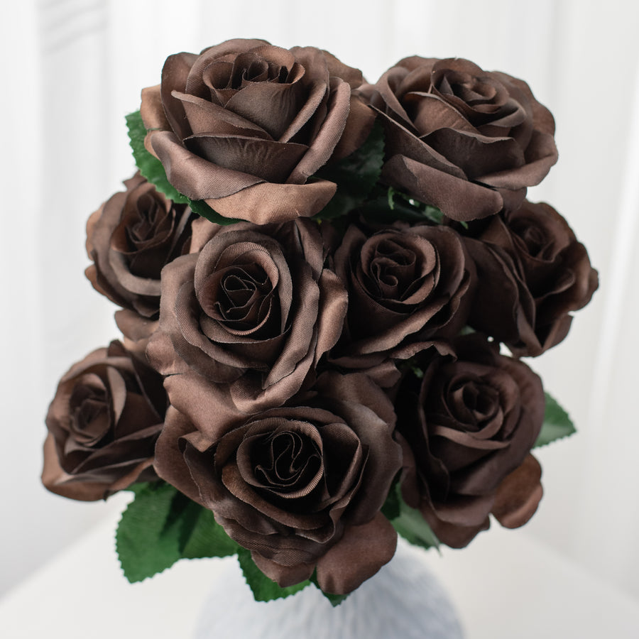 17" Colorfast Lillian Open Rose Bush (12): Chocolate Brown Item Number: 30388CHO