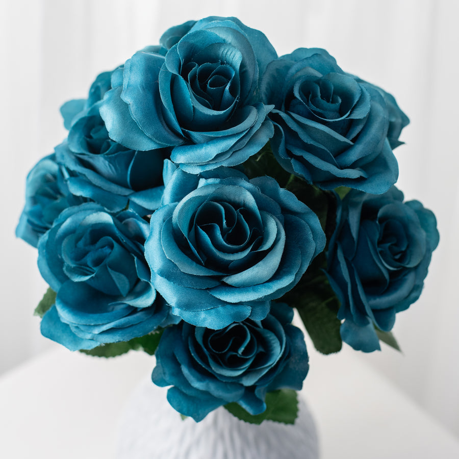 17" Colorfast Lillian Open Rose Bush (12): Teal Blue Item Number: 30388TEAL