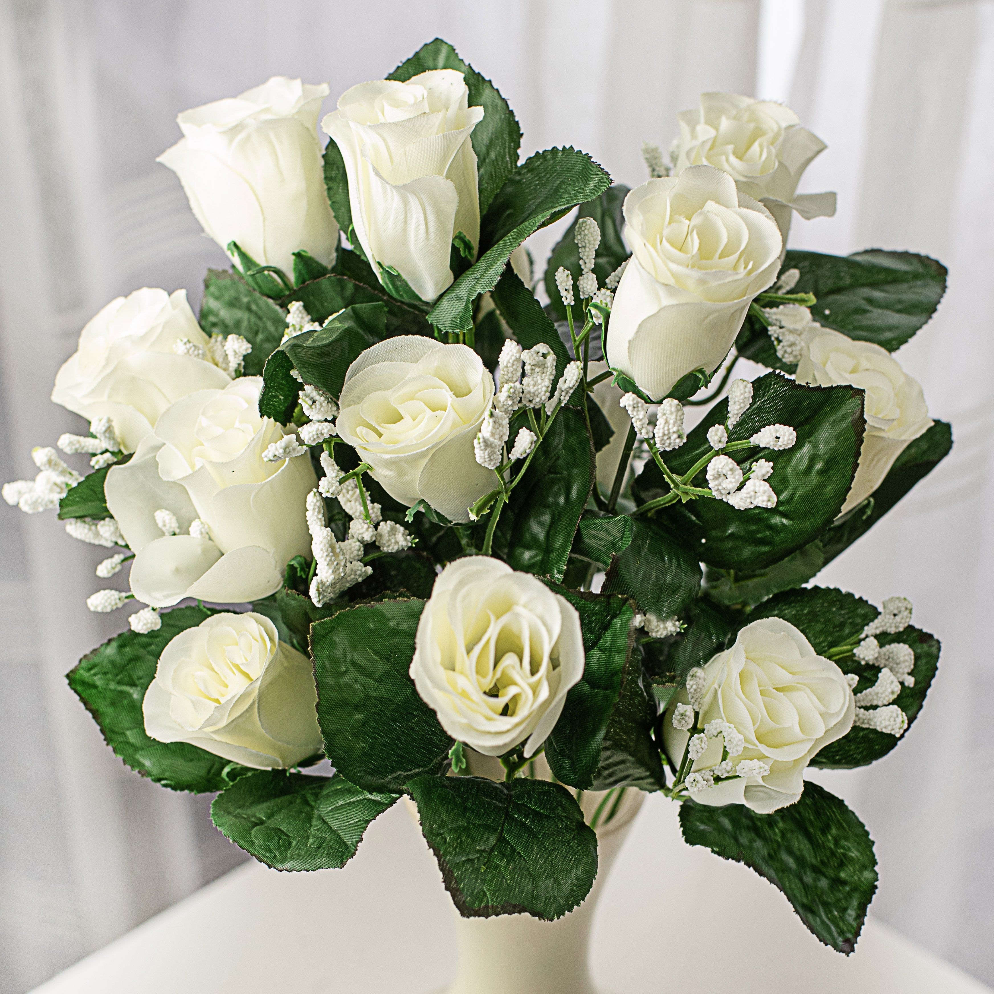 18" Colorfast Lillian Rose Bud Bush: Cream (14) Item Number: 30308CM