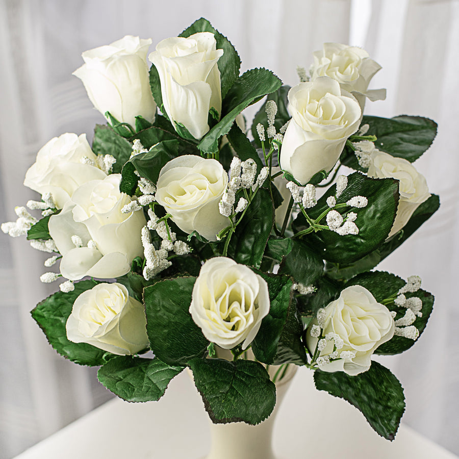 18" Colorfast Lillian Rose Bud Bush: Cream (14) Item Number: 30308CM