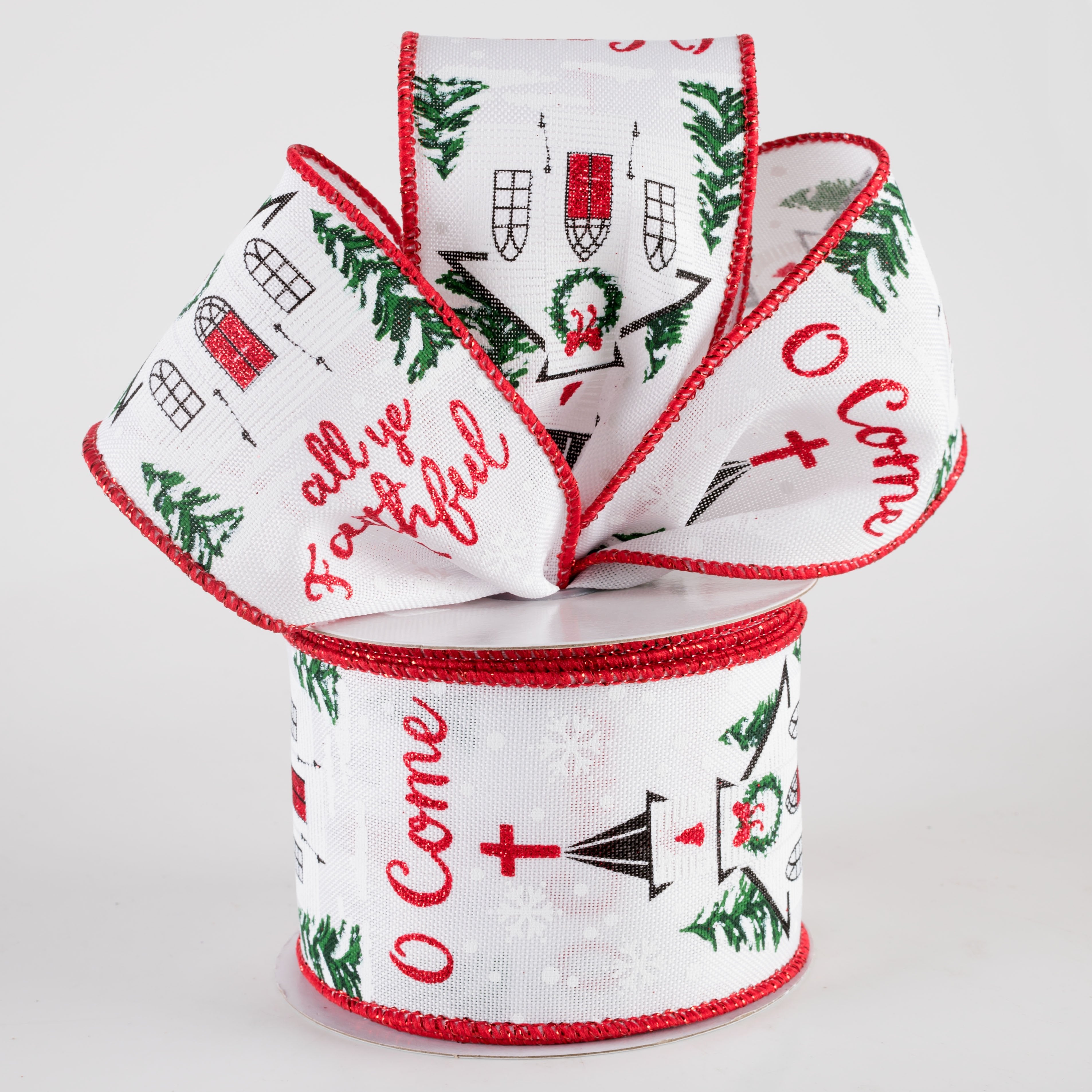 2.5" Come All Ye Faithful Church Ribbon: White (10 Yards) Lifestyle Photo