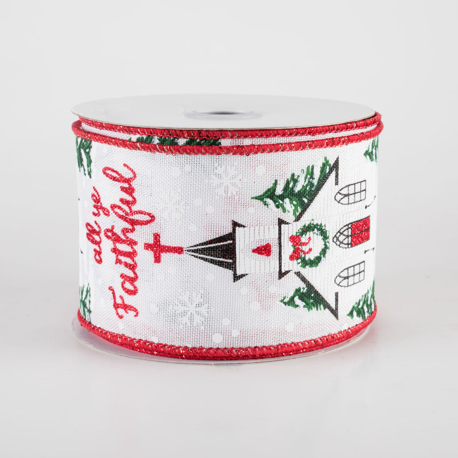 2.5" Come All Ye Faithful Church Ribbon: White (10 Yards) Item Number: RGC171727
