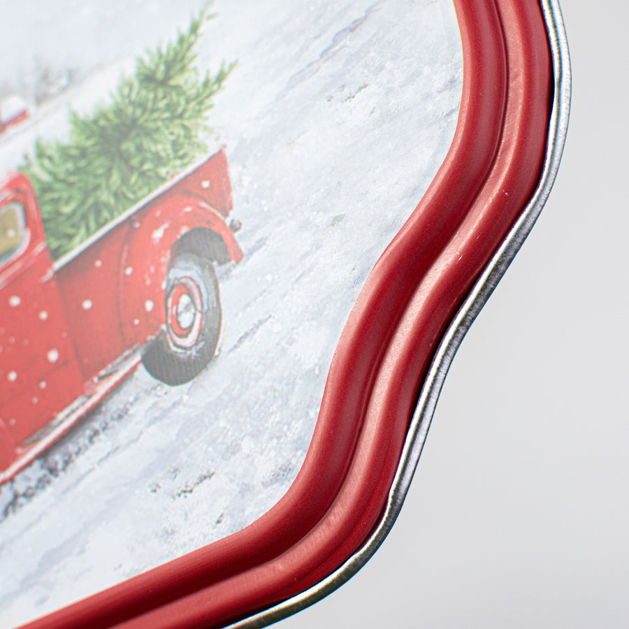 12" Contoured Metal Sign: Merry Christmas Truck & Farmhouse detail photo 3