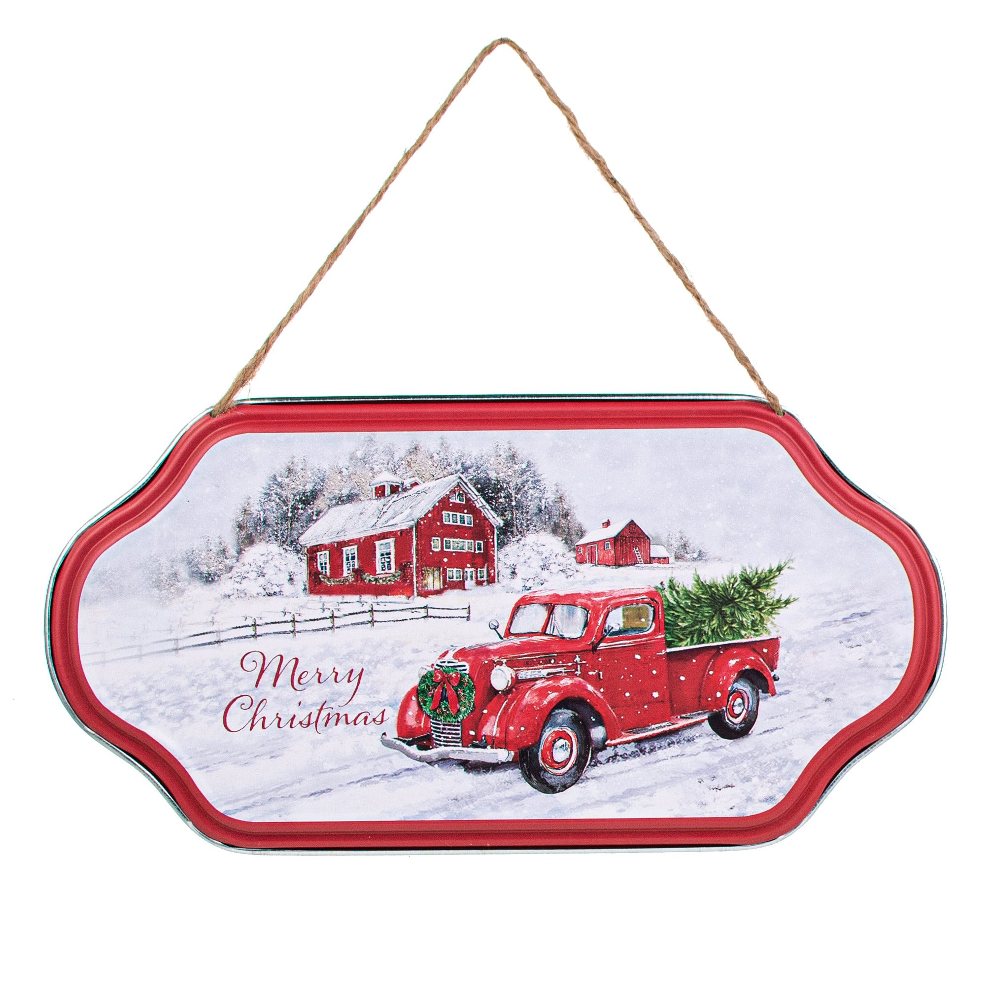 12" Contoured Metal Sign: Merry Christmas Truck & Farmhouse Item Number: AP0328