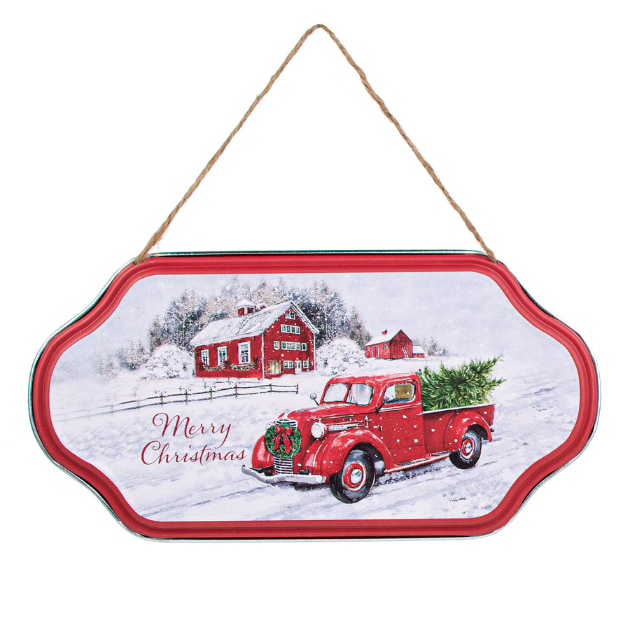 12" Contoured Metal Sign: Merry Christmas Truck & Farmhouse Item Number: AP0328