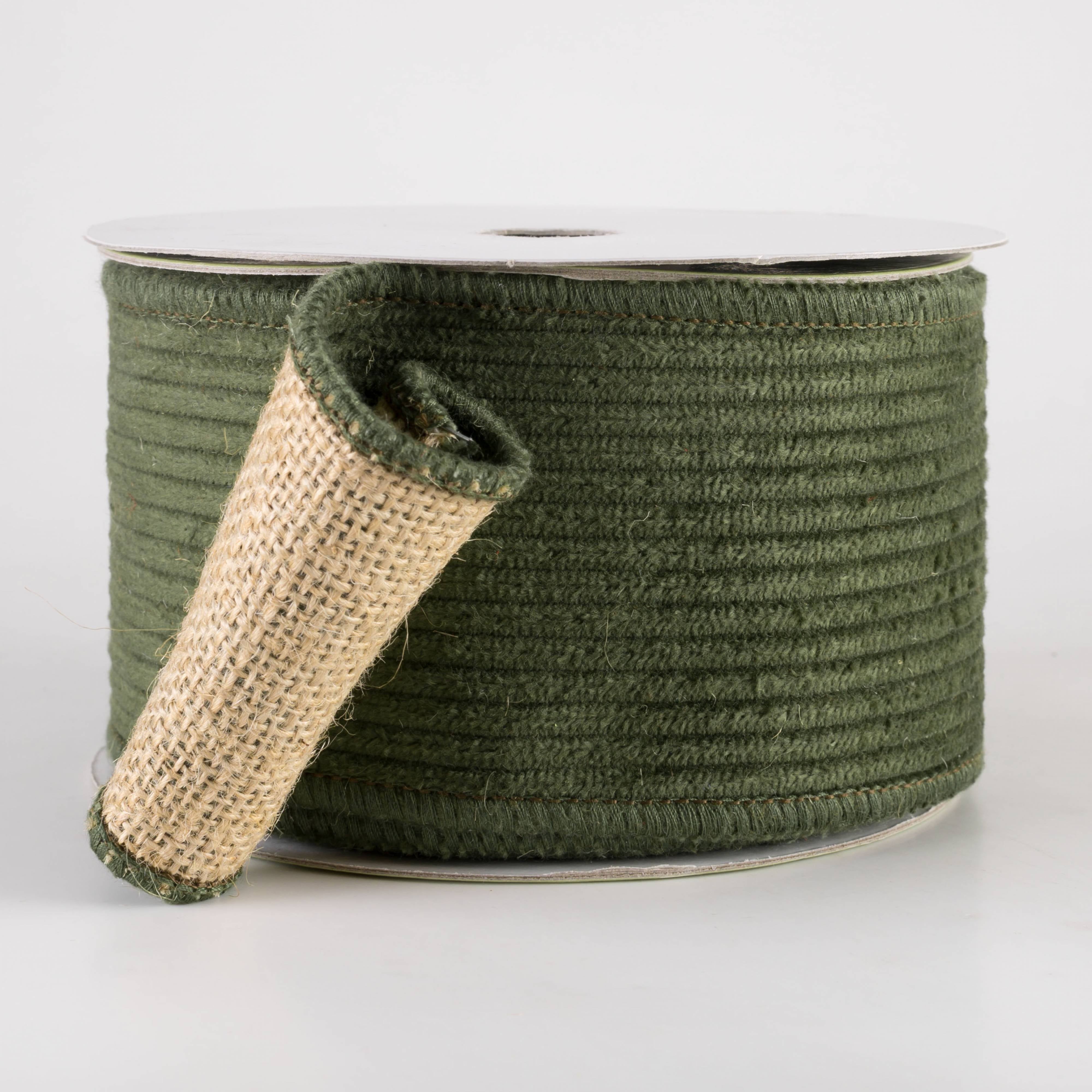 2.5" Corduroy & Burlap Double Sided Ribbon: Green (5 Yards) Item Number: RW2758-GR