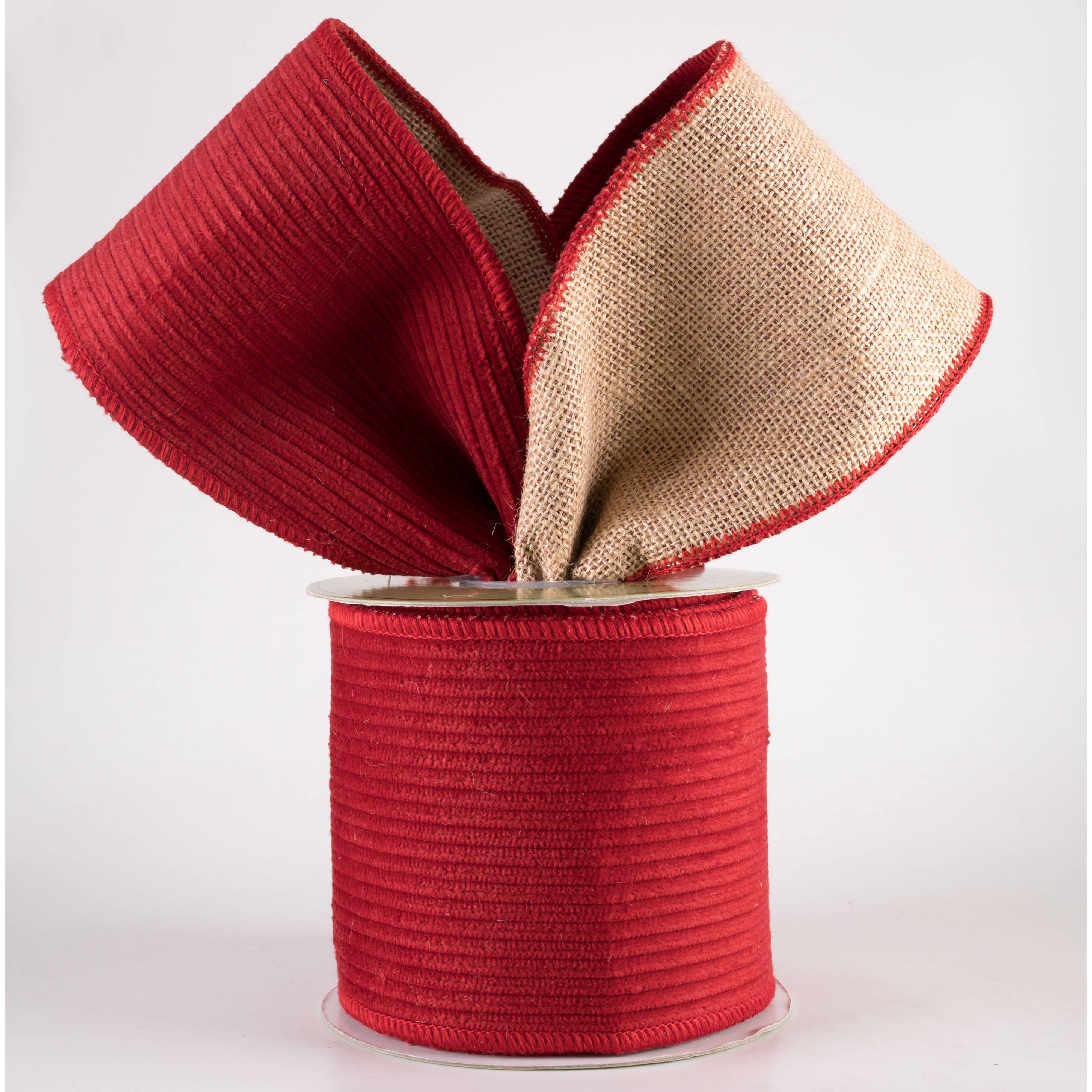 4" Corduroy & Burlap Double Sided Ribbon: Red (5 Yards) Lifestyle Photo