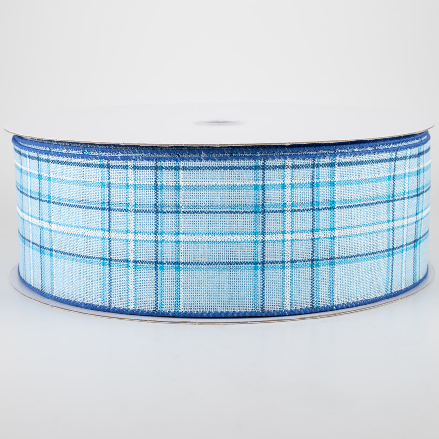2.5" Cornelia Plaid Ribbon: Blue, Navy & White (50 Yards) Item Number: 841-40-235