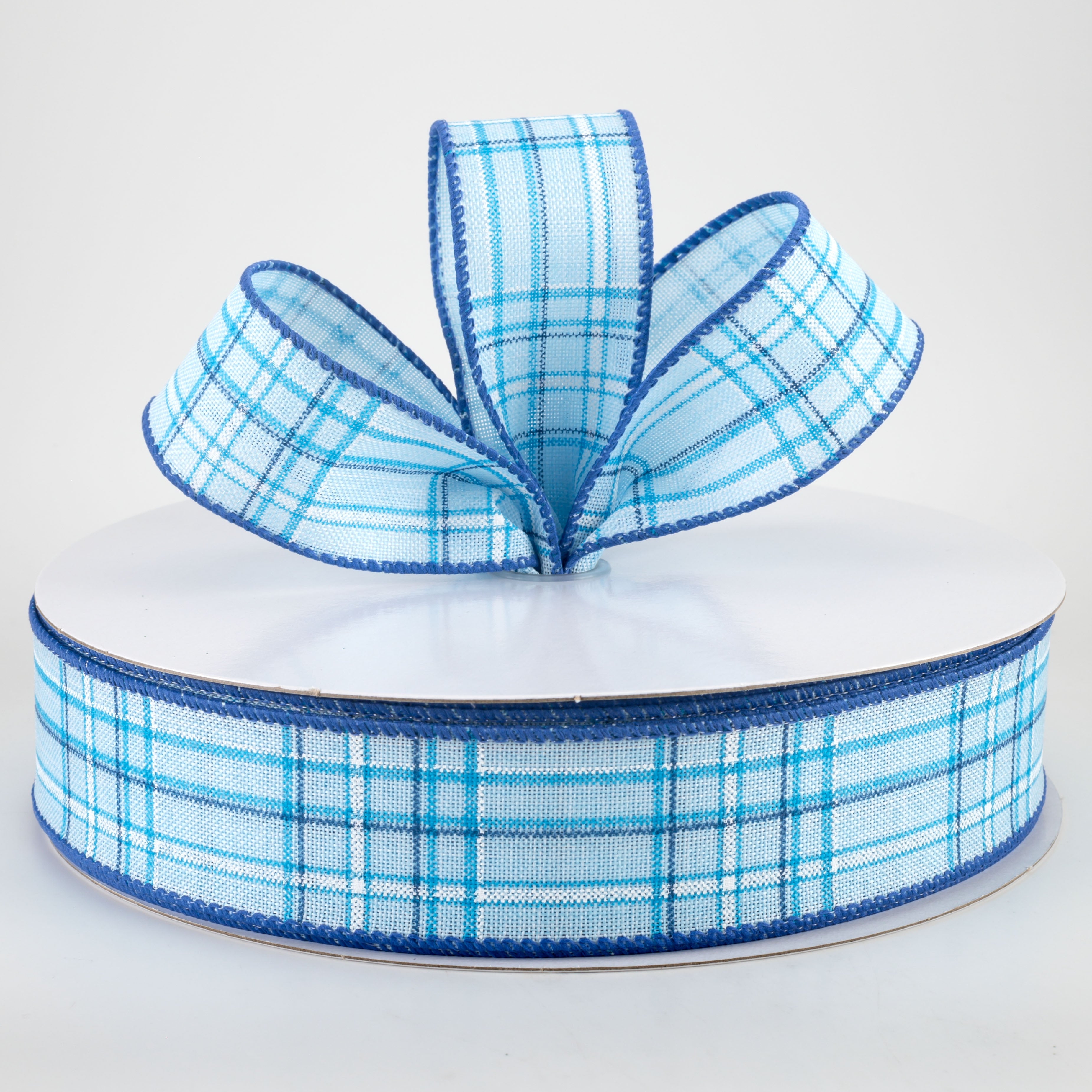 1.5" Cornelia Plaid Ribbon: Blue, Navy & White (50 Yards) Lifestyle Photo
