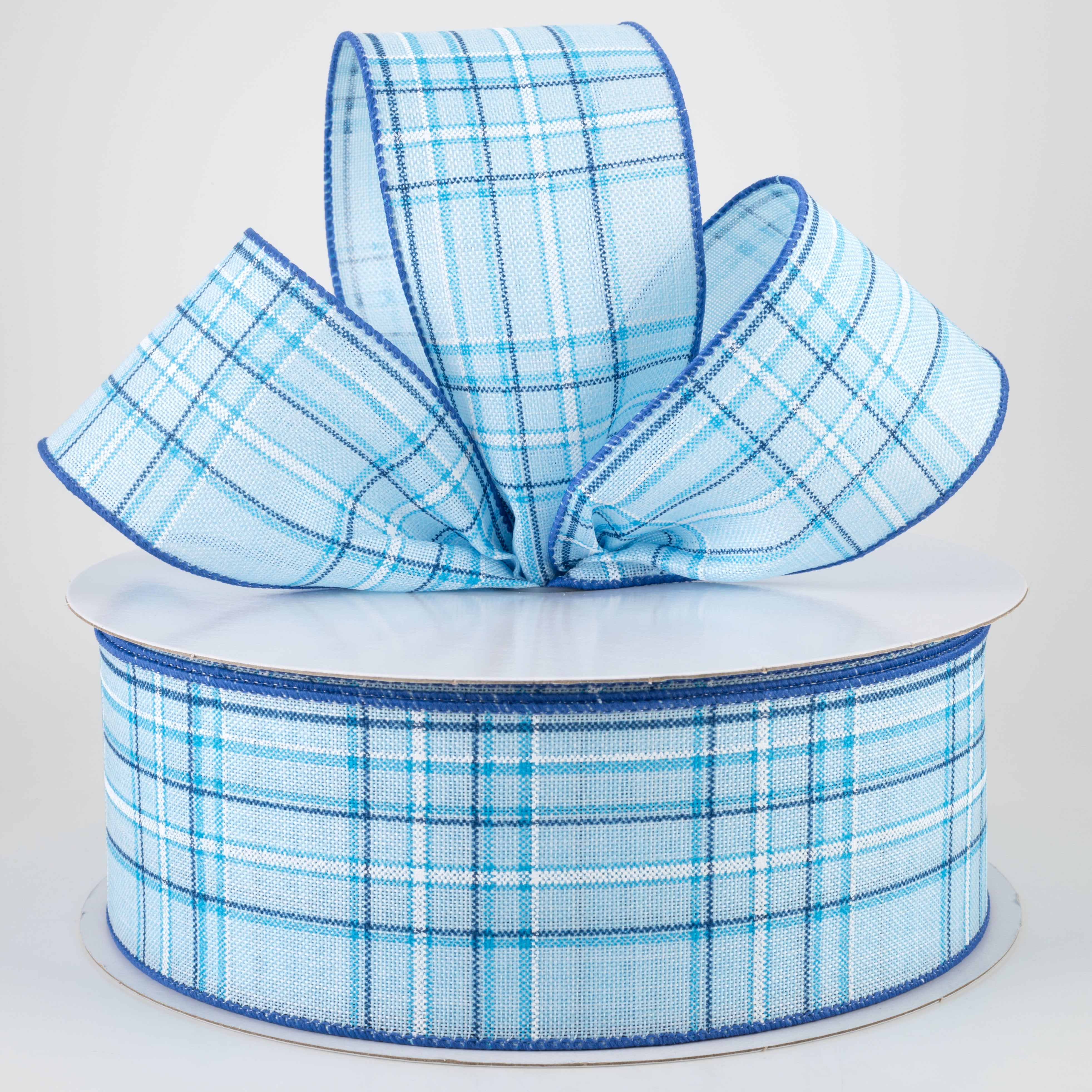 2.5" Cornelia Plaid Ribbon: Blue, Navy & White (50 Yards) Lifestyle Photo