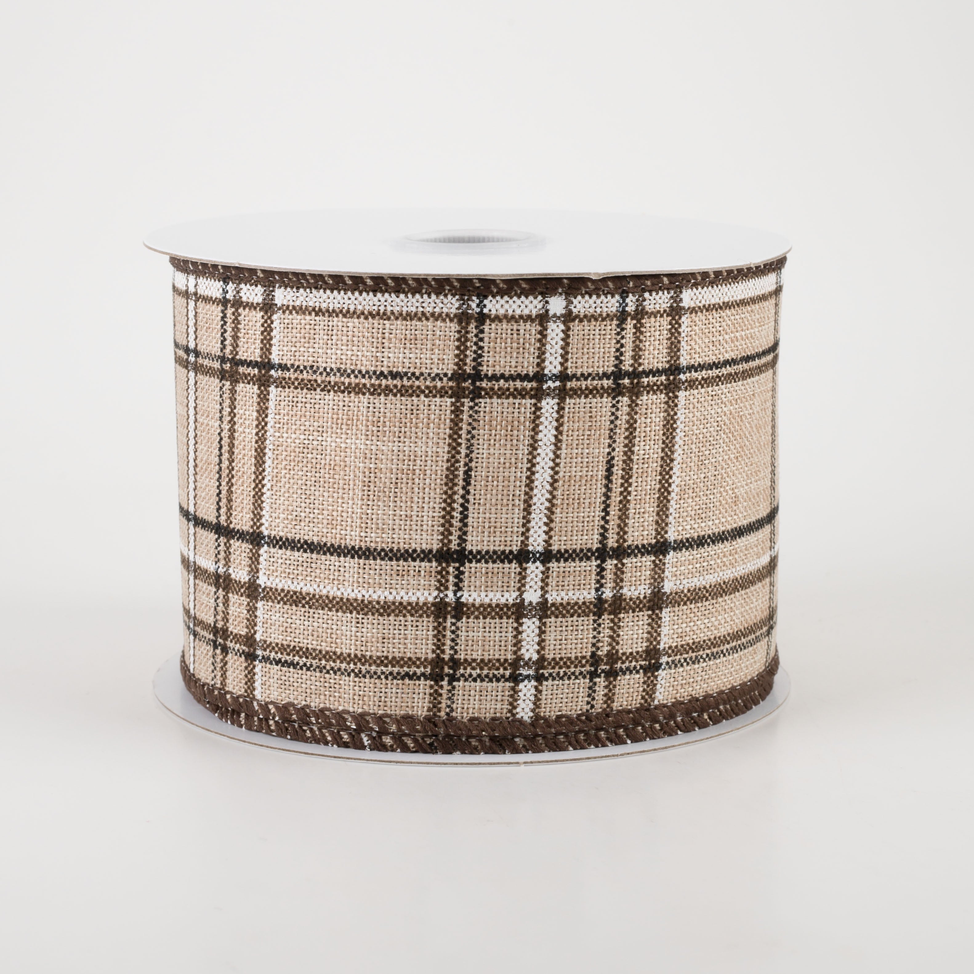 2.5" Cornelia Plaid Ribbon: Brown, Black & White (10 Yards) Item Number: 41239-40-38