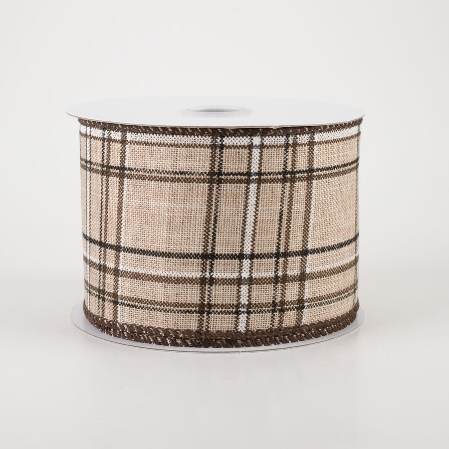 2.5" Cornelia Plaid Ribbon: Brown, Black & White (10 Yards) Item Number: 41239-40-38