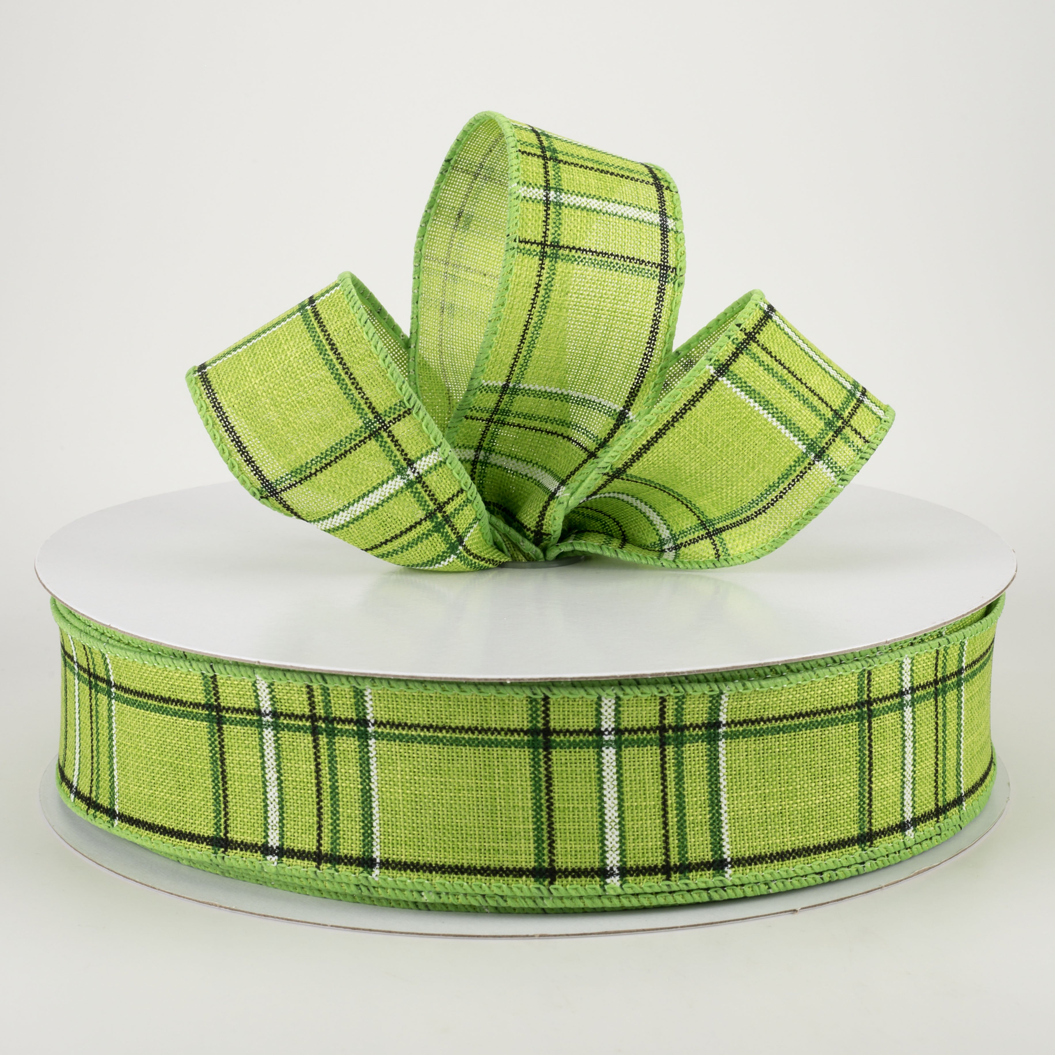 1.5" Cornelia Plaid Ribbon: Green, White & Black (50 Yards) Lifestyle Photo