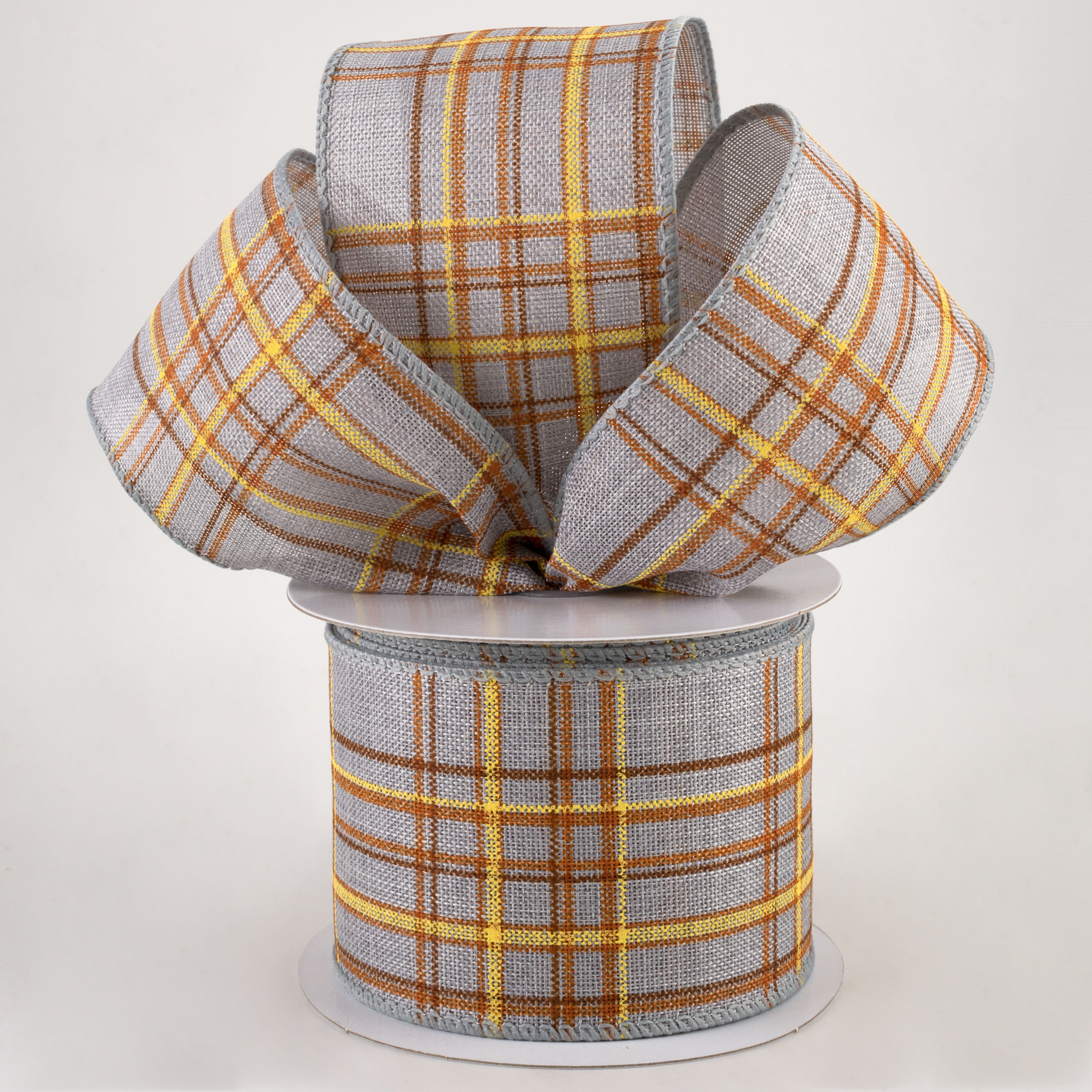 2.5" Cornelia Plaid Ribbon: Grey, Rust, Yellow (10 Yards) Lifestyle Photo