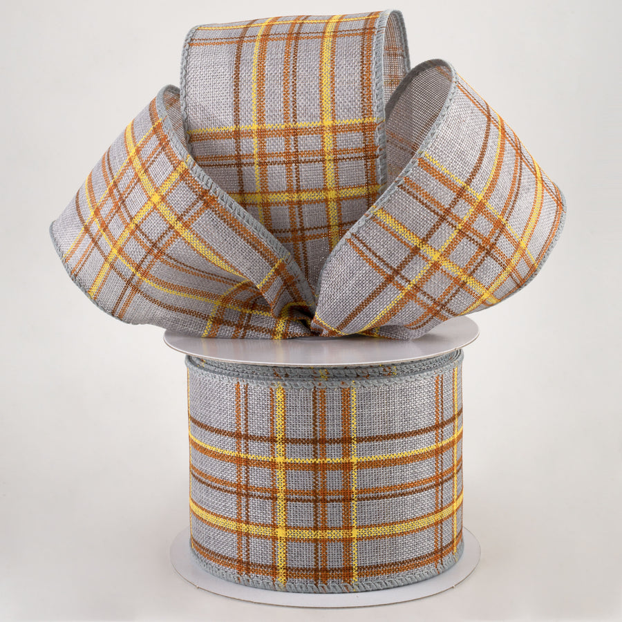 2.5" Cornelia Plaid Ribbon: Grey, Rust, Yellow (10 Yards) Lifestyle Photo