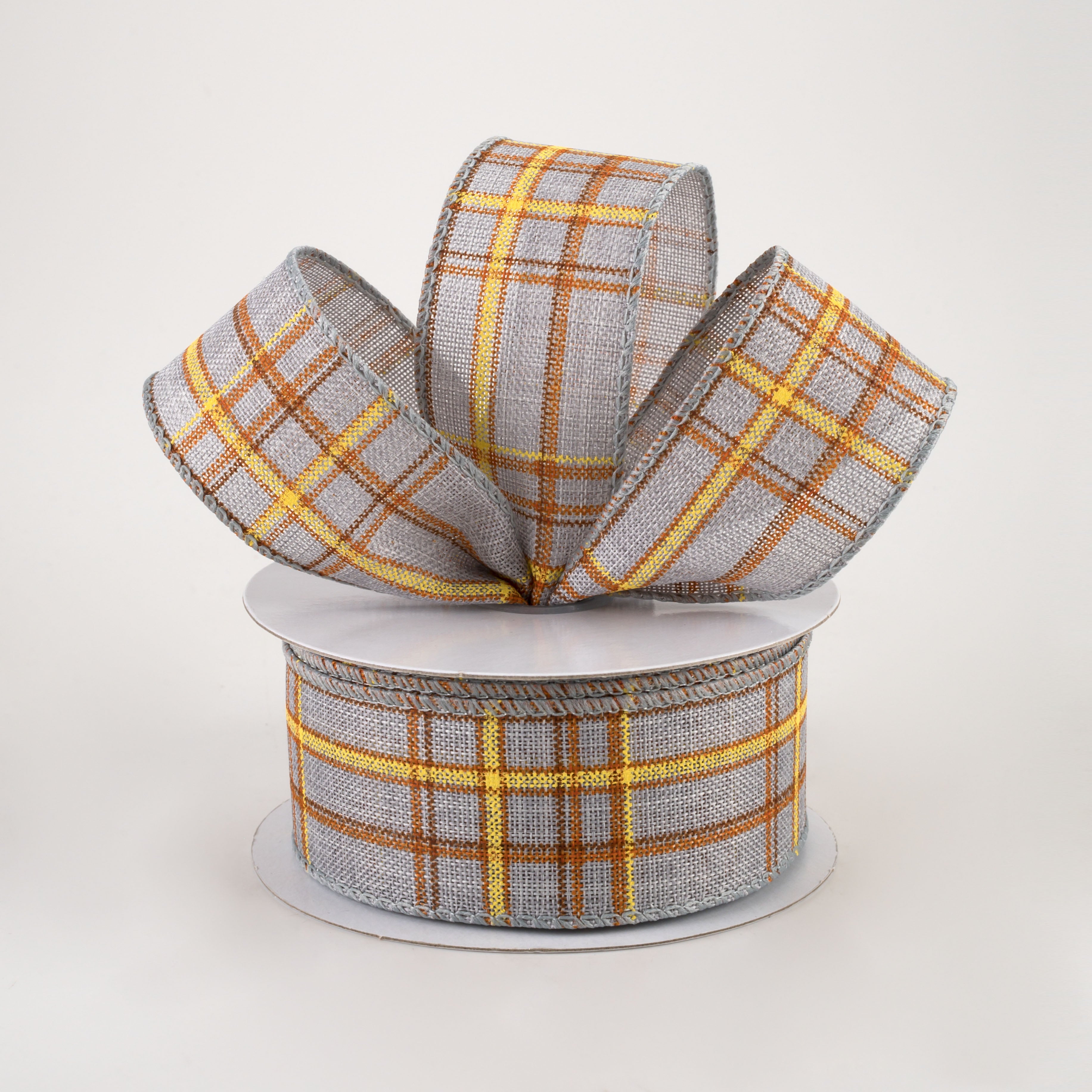 1.5" Cornelia Plaid Ribbon: Grey, Rust, Yellow (10 Yards) Lifestyle Photo