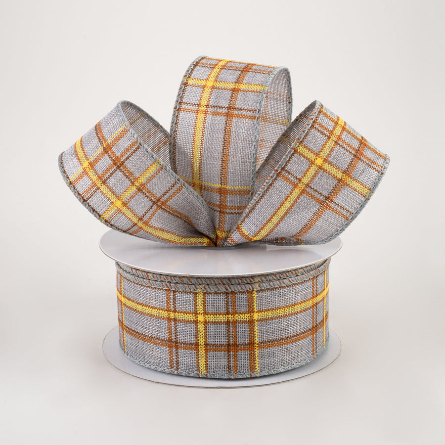1.5" Cornelia Plaid Ribbon: Grey, Rust, Yellow (10 Yards) Lifestyle Photo