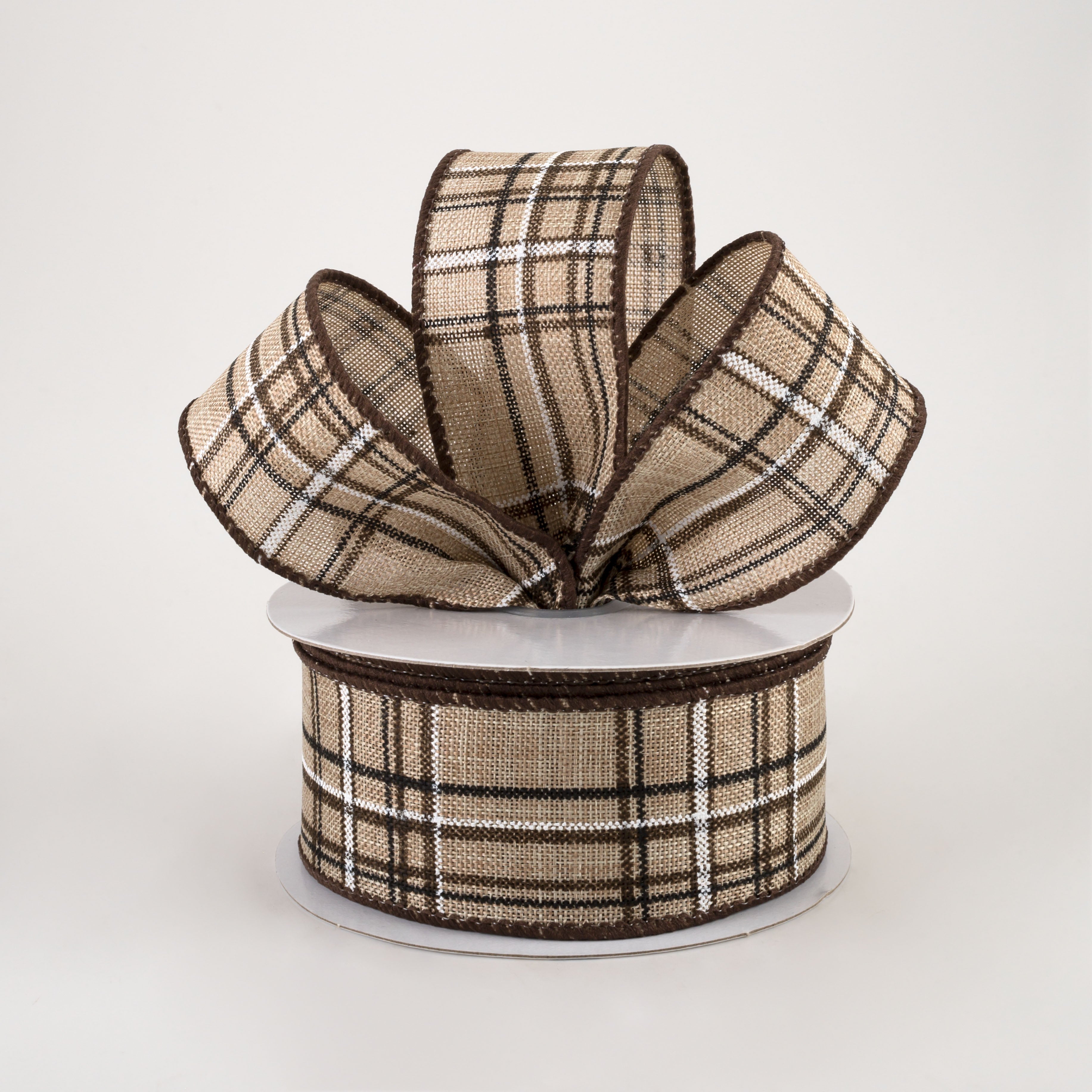 1.5" Cornelia Plaid Ribbon: Natural, Chocolate, Black (10 Yards) Lifestyle Photo