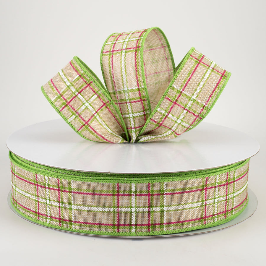 1.5" Cornelia Plaid Ribbon: Natural, Fuchsia, Green & White (50 Yards) Lifestyle Photo
