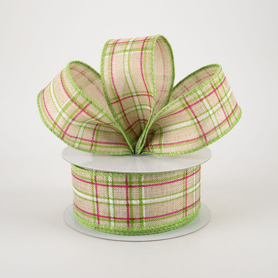 1.5" Cornelia Plaid Ribbon: Natural, Fuchsia, Green & White (10 Yards) Lifestyle Photo