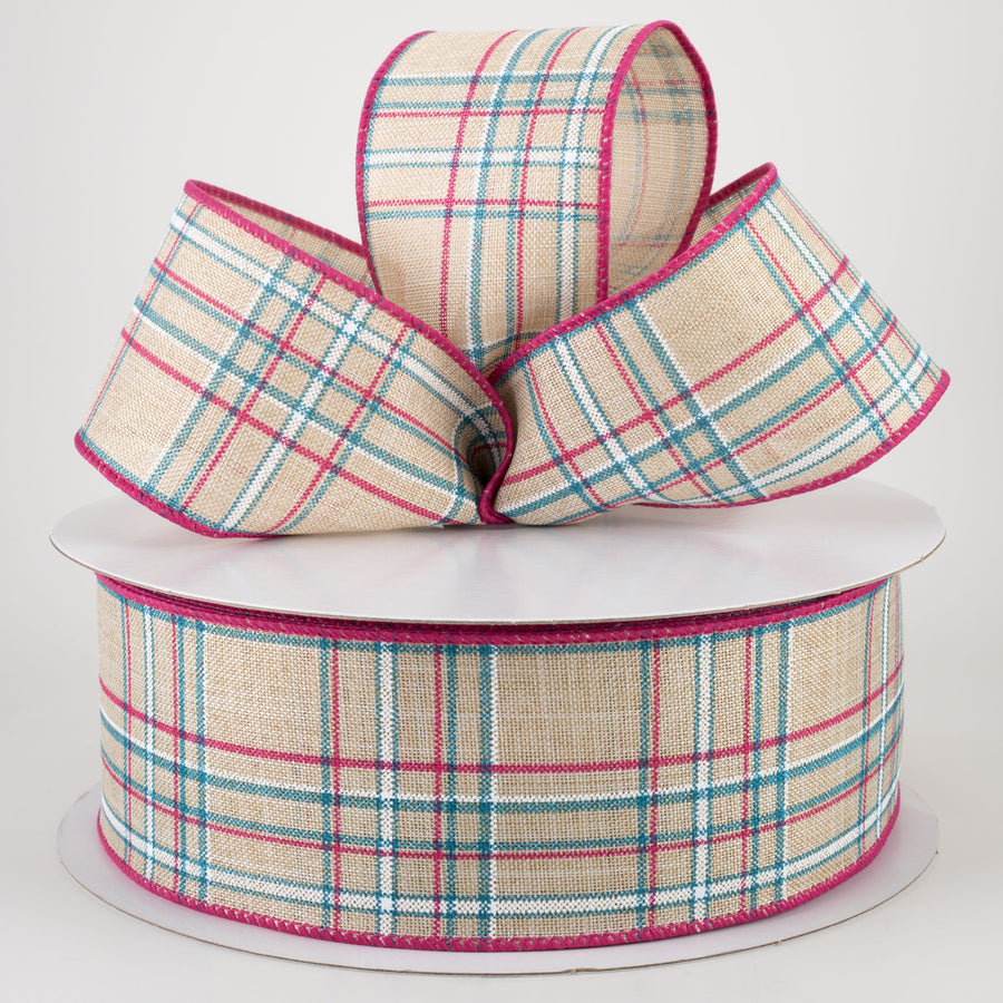 2.5" Cornelia Plaid Ribbon: Natural, Fuchsia, Turquoise & White (50 Yards) Lifestyle Photo