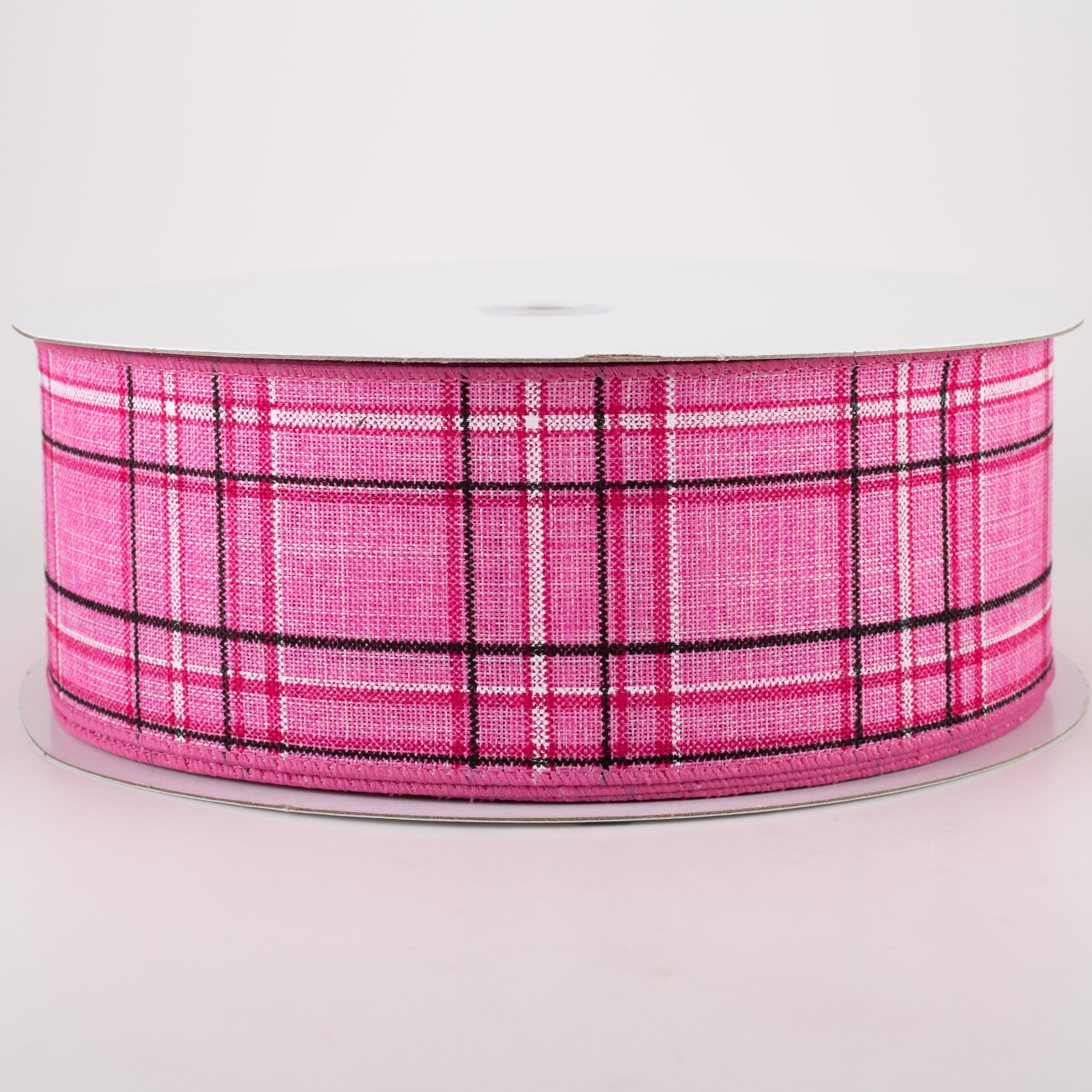 2.5" Cornelia Plaid Ribbon: Pink, Black & White (50 Yards) Item Number: 841-40-241
