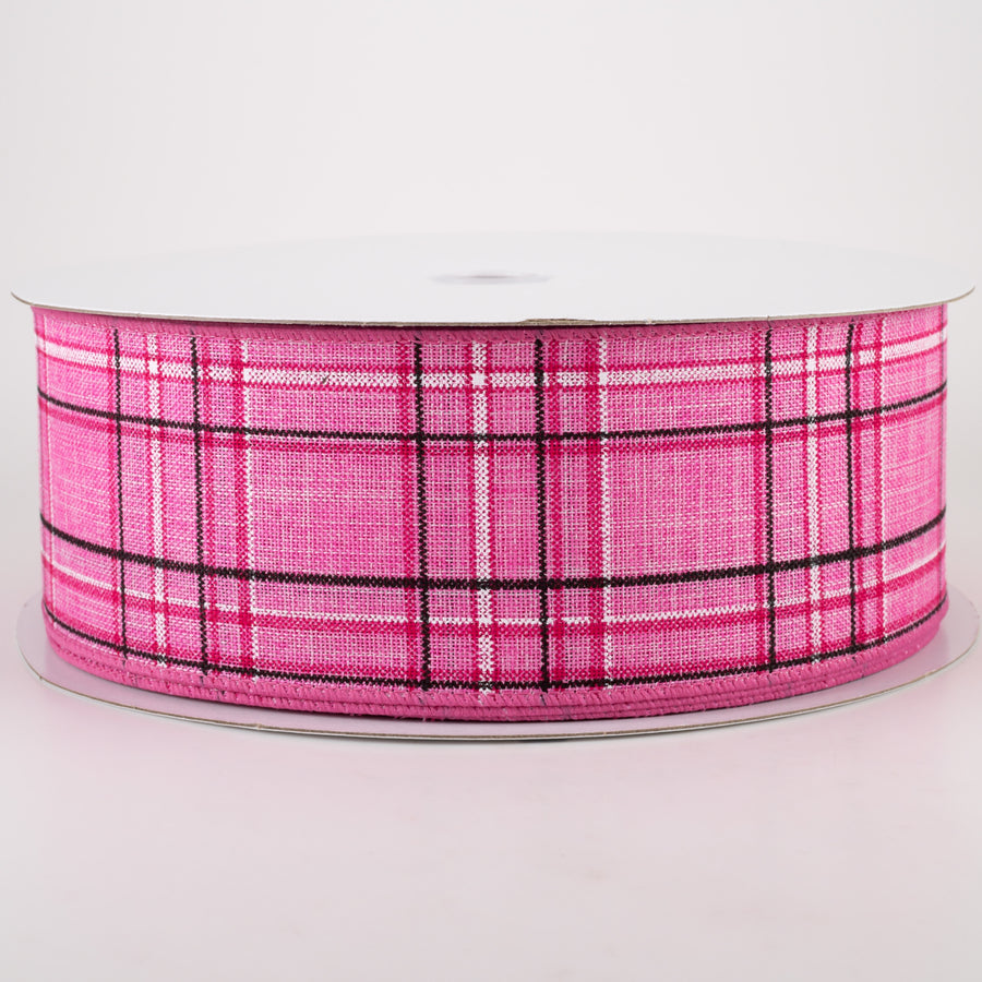 2.5" Cornelia Plaid Ribbon: Pink, Black & White (50 Yards) Item Number: 841-40-241