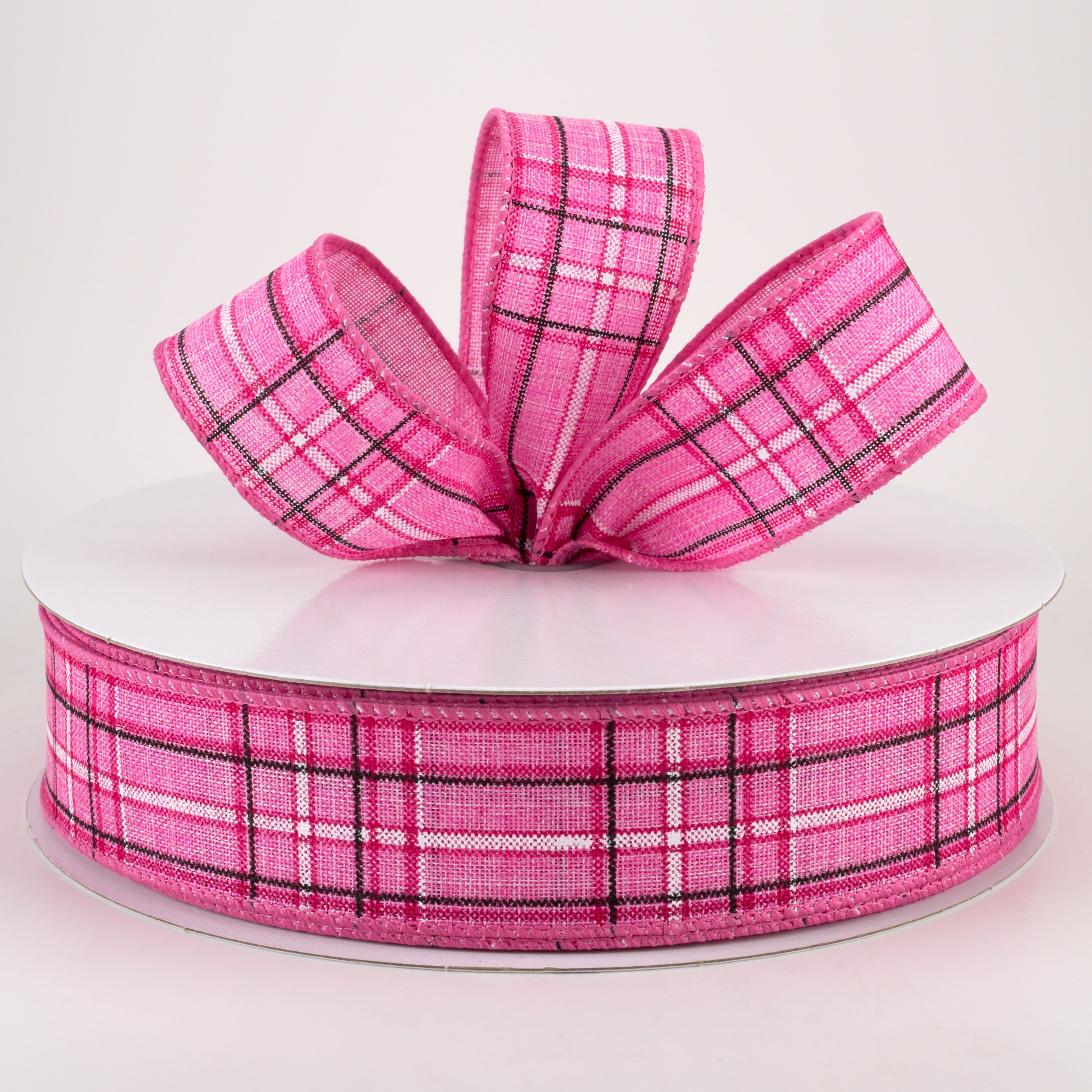 1.5" Cornelia Plaid Ribbon: Pink, Black & White (50 Yards) Lifestyle Photo