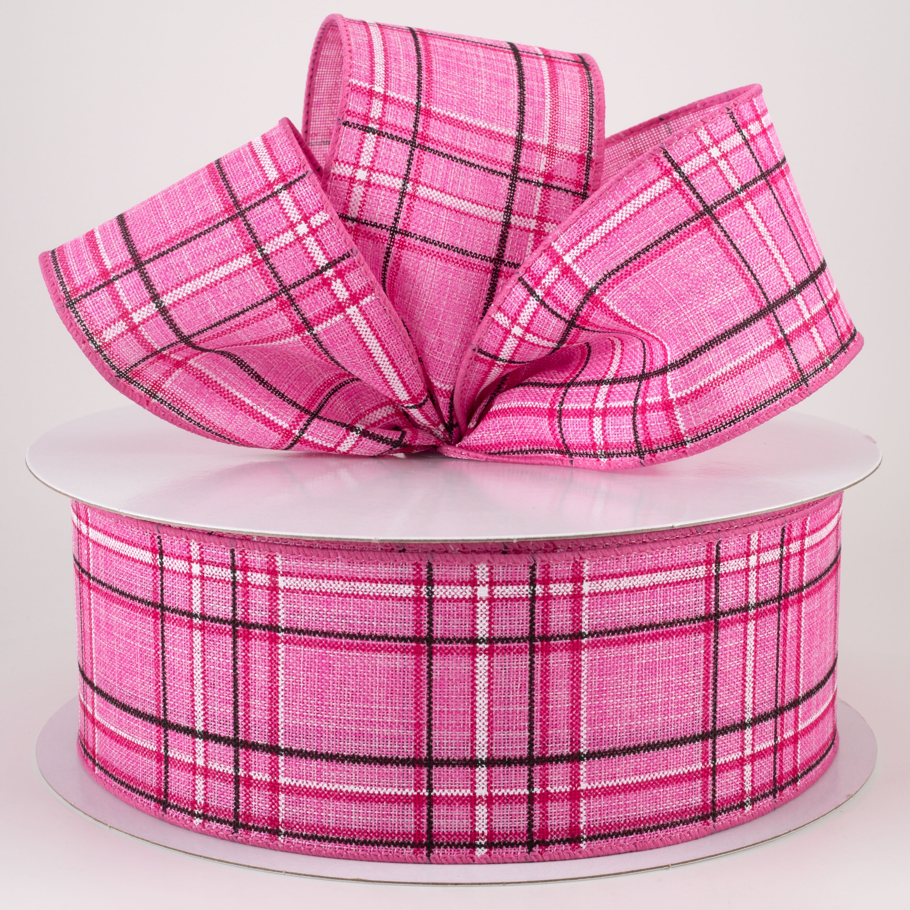 2.5" Cornelia Plaid Ribbon: Pink, Black & White (50 Yards) Lifestyle Photo