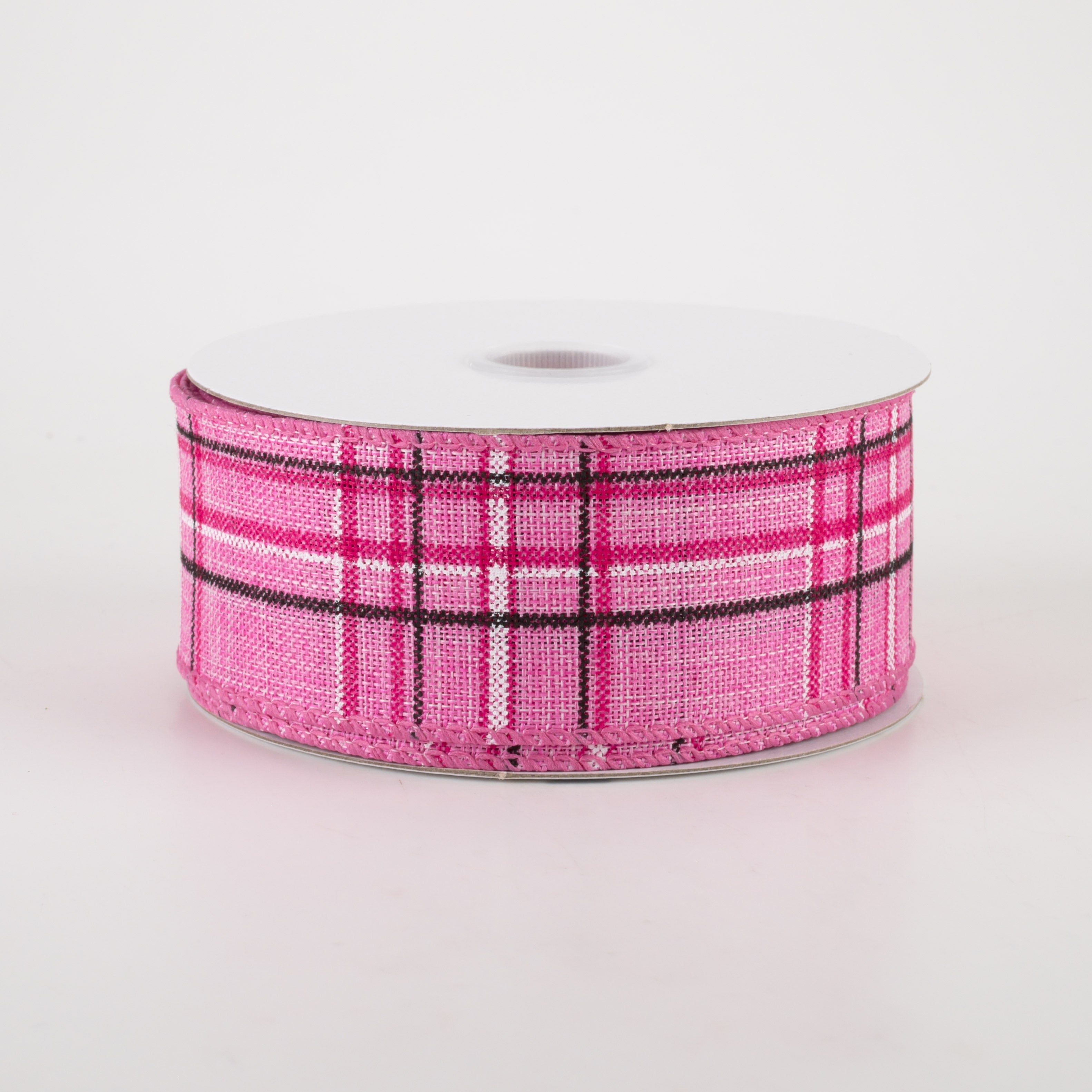 1.5" Cornelia Plaid Ribbon: Pink, Black & White (10 Yards)