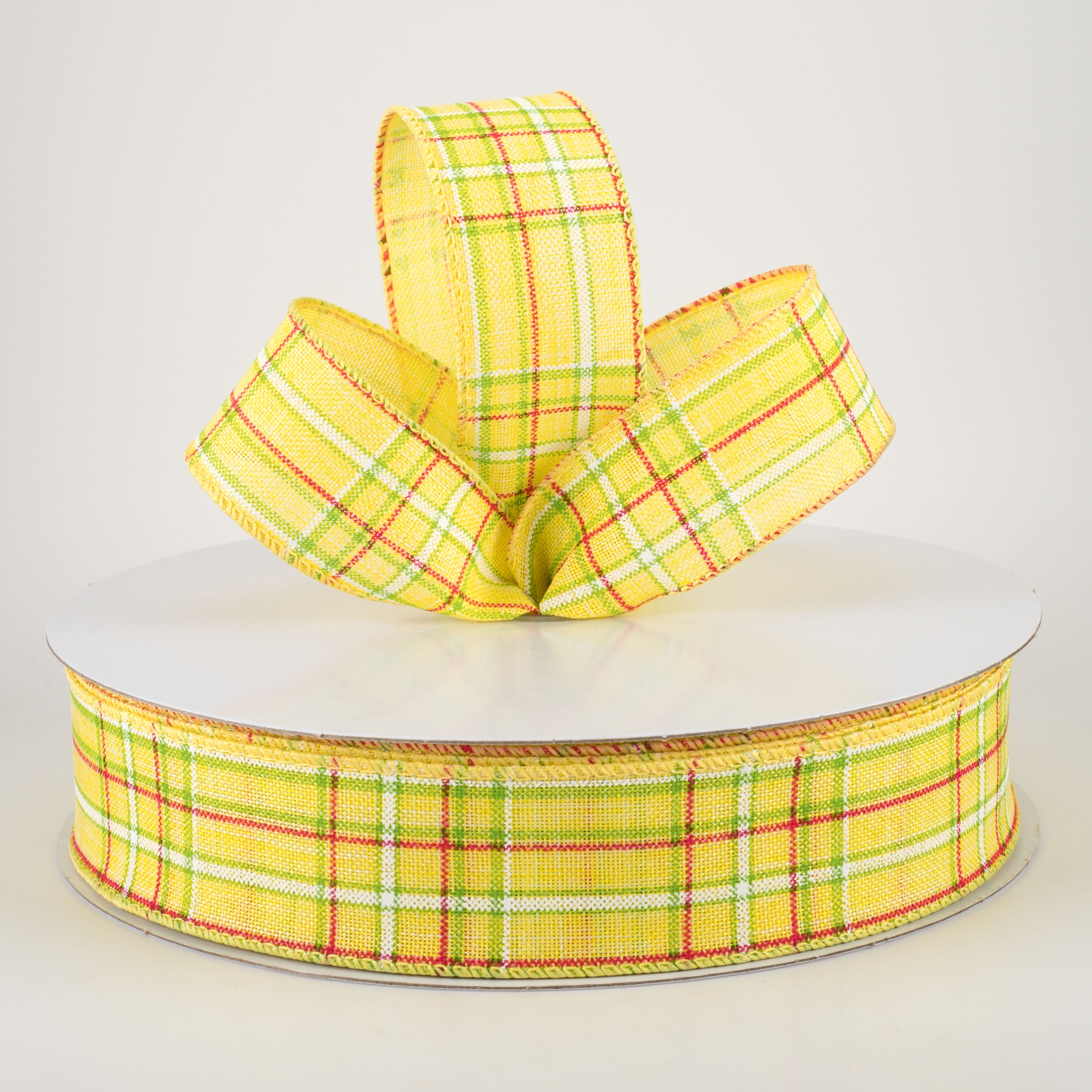 1.5" Cornelia Plaid Ribbon: Yellow, Lime, Fuchsia & White (50 Yards) Lifestyle Photo