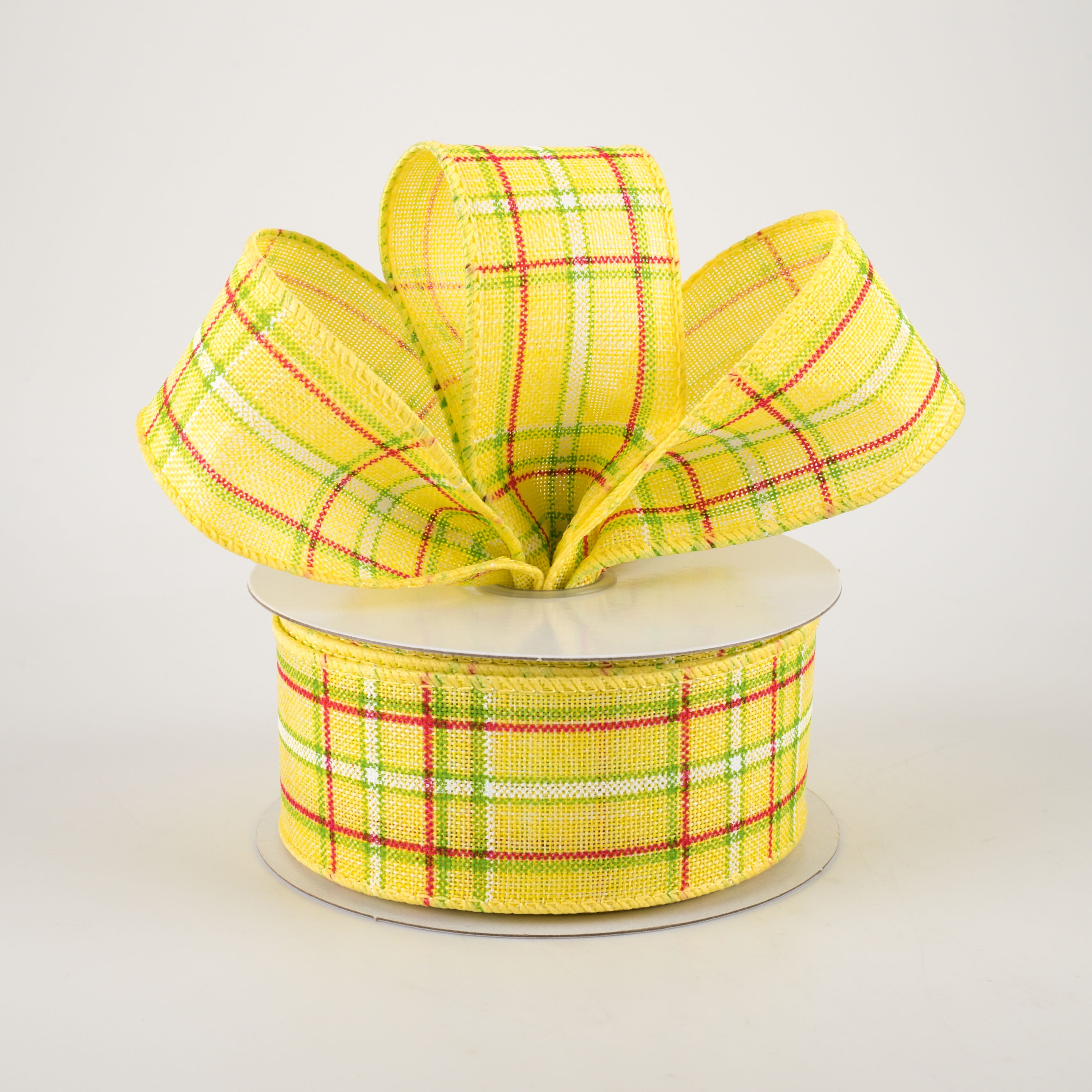 1.5" Cornelia Plaid Ribbon: Yellow, Lime, Fuchsia & White (10 Yards) Lifestyle Photo