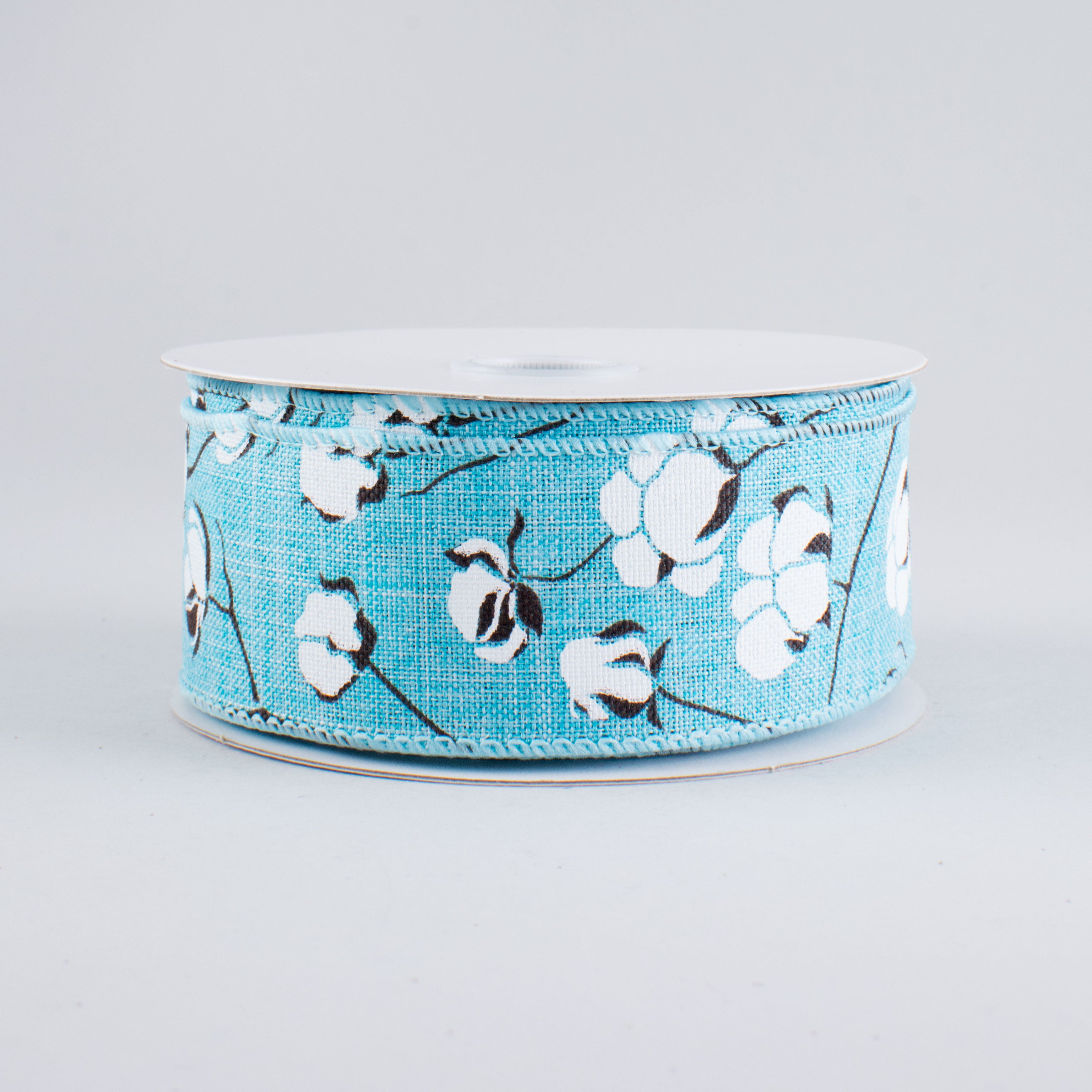 1.5" Cotton Boll Ribbon: Light Blue (10 Yards)