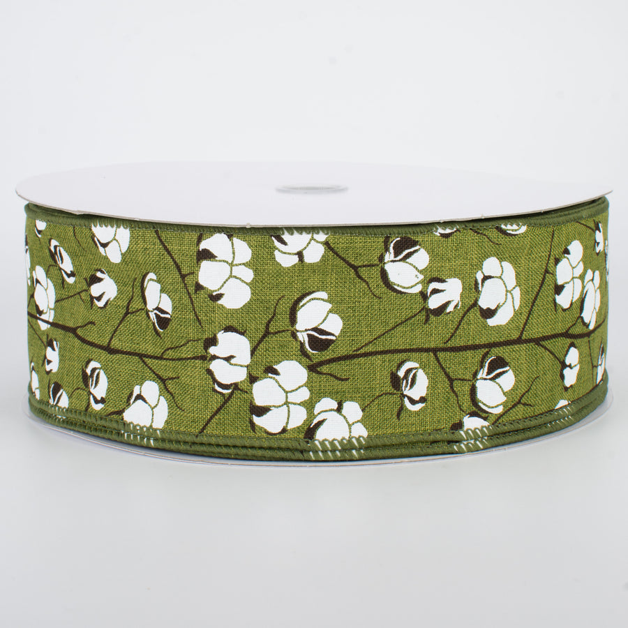 2.5" Cotton Boll Ribbon: Moss Green (50 Yards)