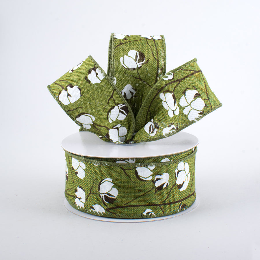 1.5" Cotton Boll Ribbon: Moss Green (10 Yards) Lifestyle Photo