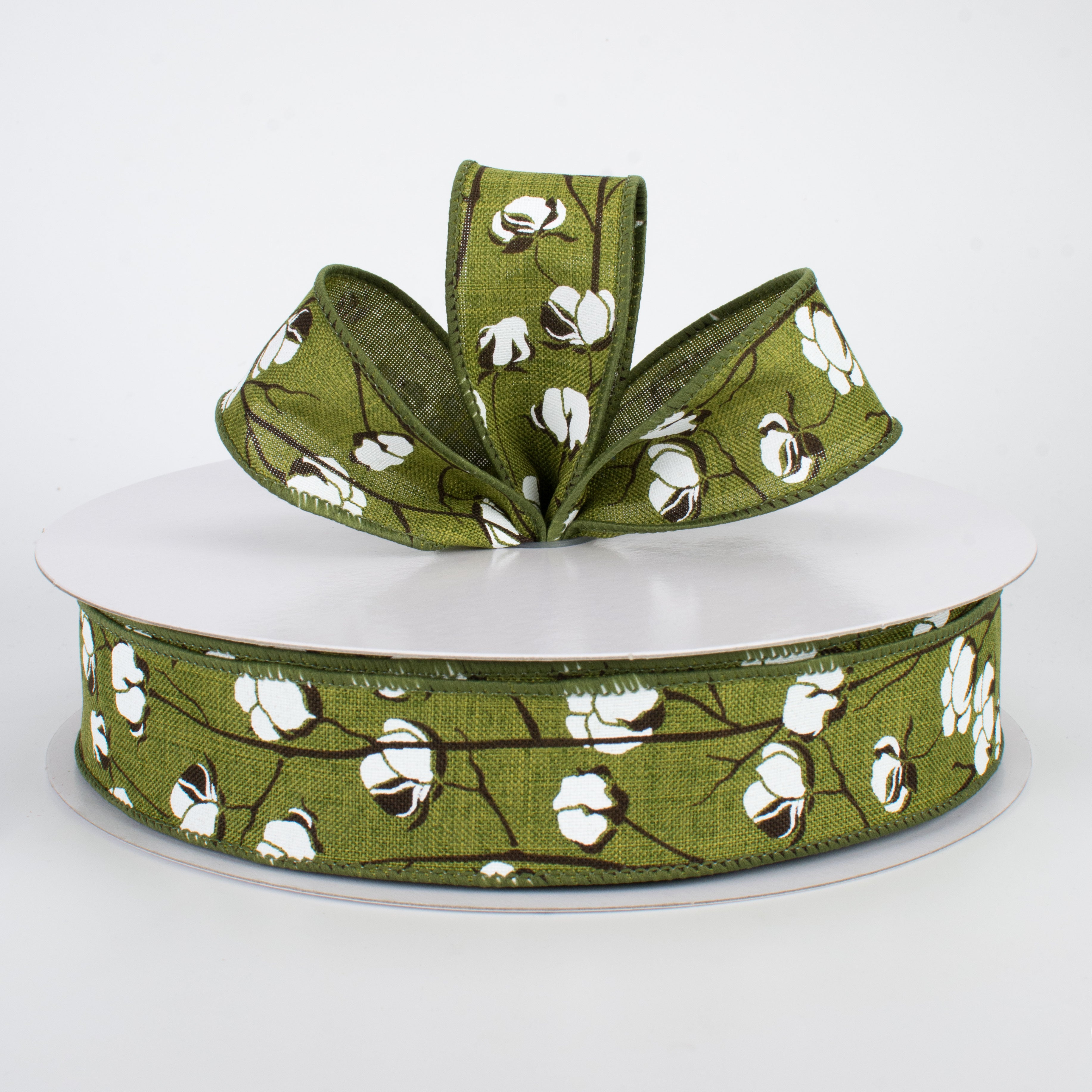 1.5" Cotton Boll Ribbon: Moss Green (50 Yards) Lifestyle Photo