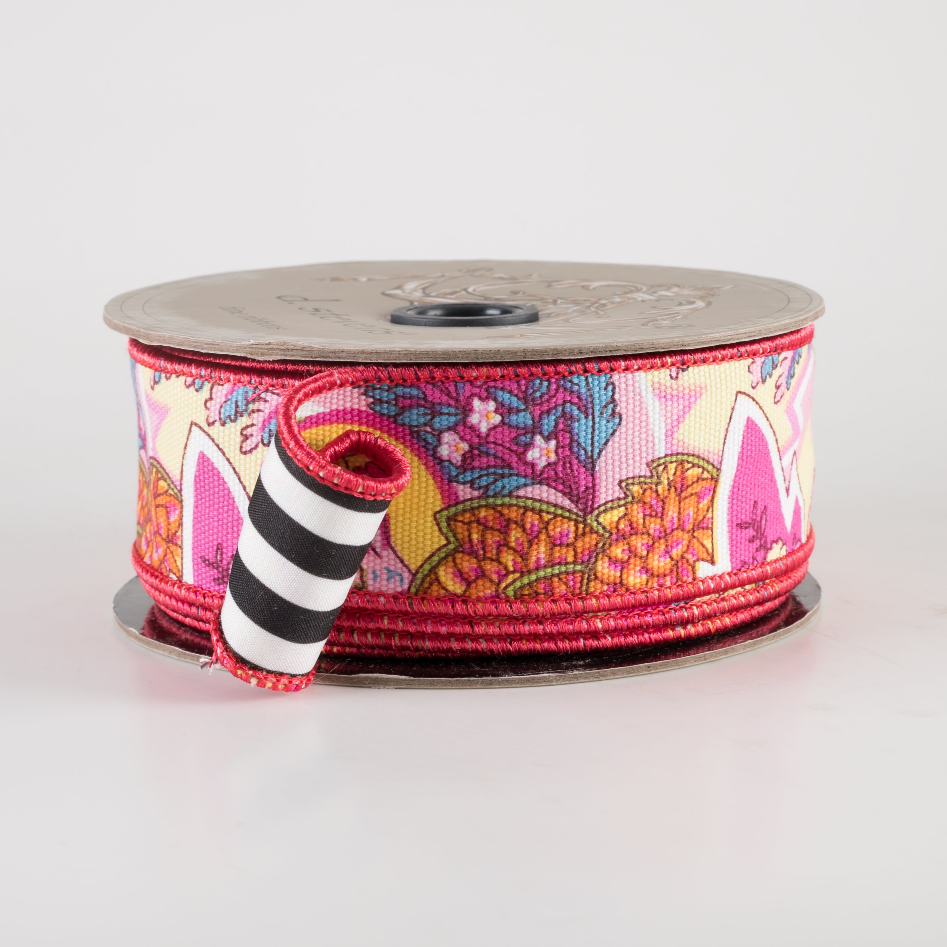[D Stevens] 1.5" Cotton Floral Paisley Stripe Ribbon (10 Yards) Item Number: 18-4310