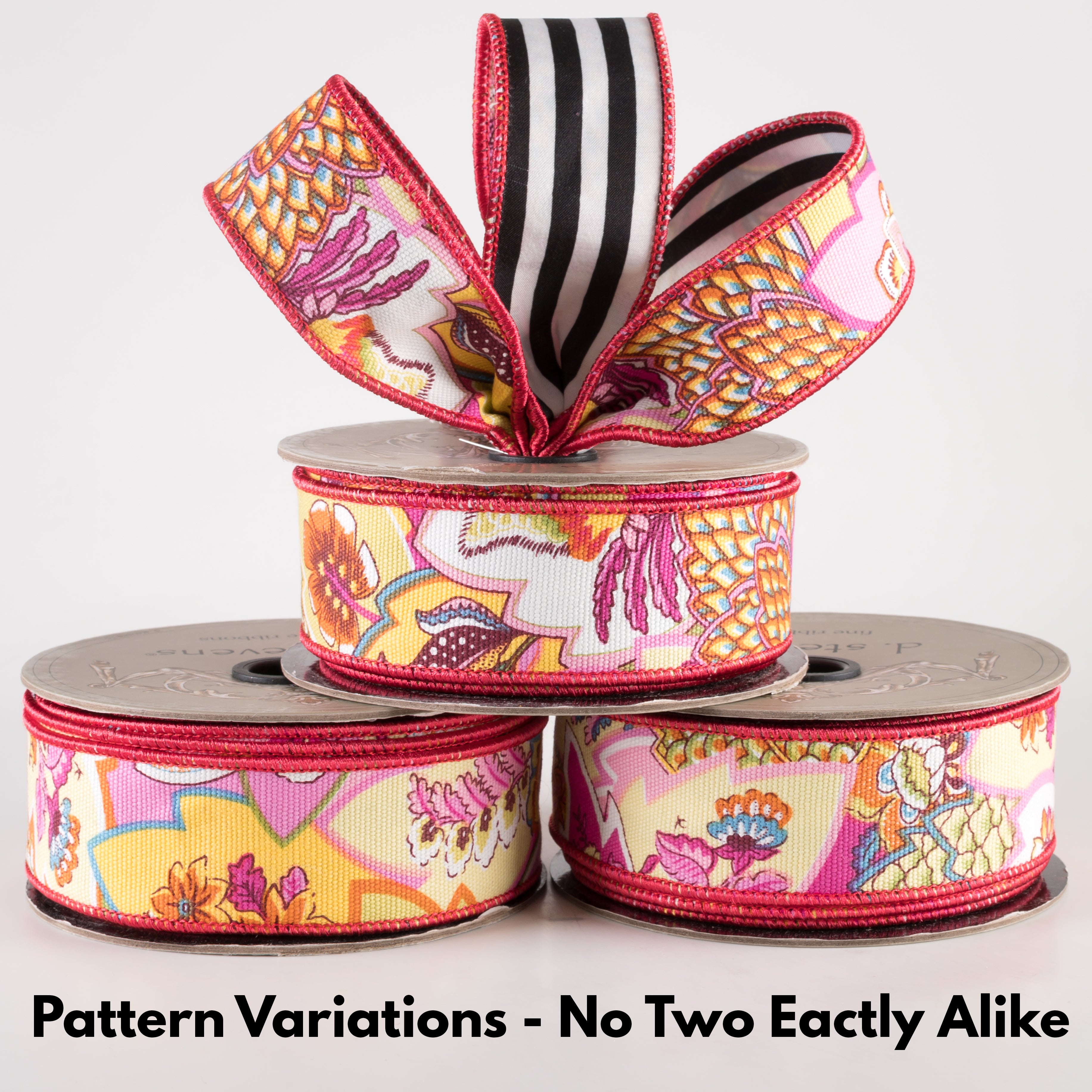 [D Stevens] 1.5" Cotton Floral Paisley Stripe Ribbon (10 Yards) Lifestyle Photo