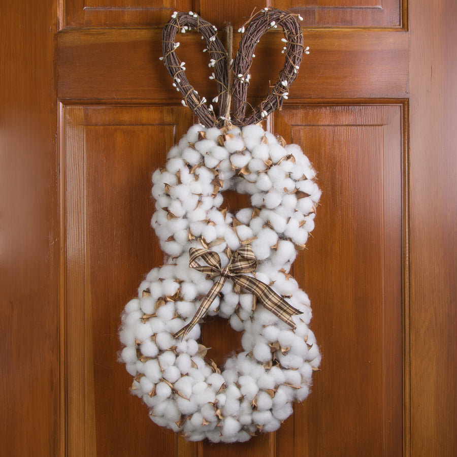 24" Cotton Pod Easter Rabbit Wreath Lifestyle Photo