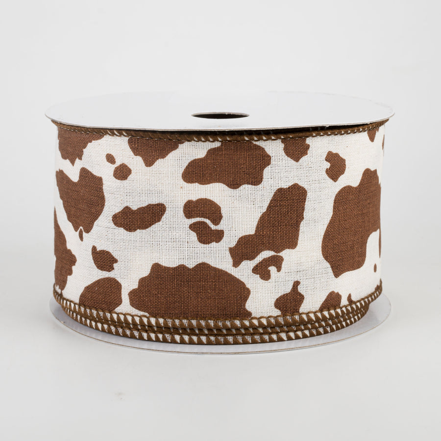 2.5" Cow Print Cotton Ribbon: Cream & Brown (10 Yards)