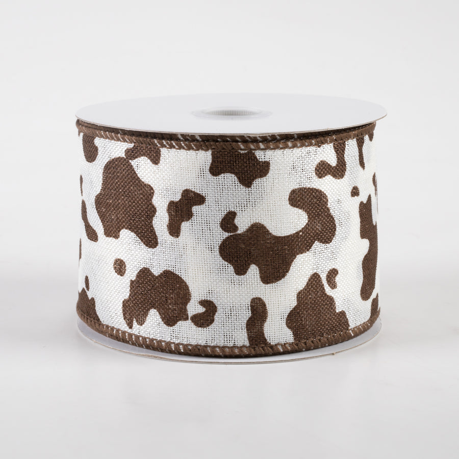 2.5" Cow Print Linen Ribbon: Ivory & Brown (10 Yards)