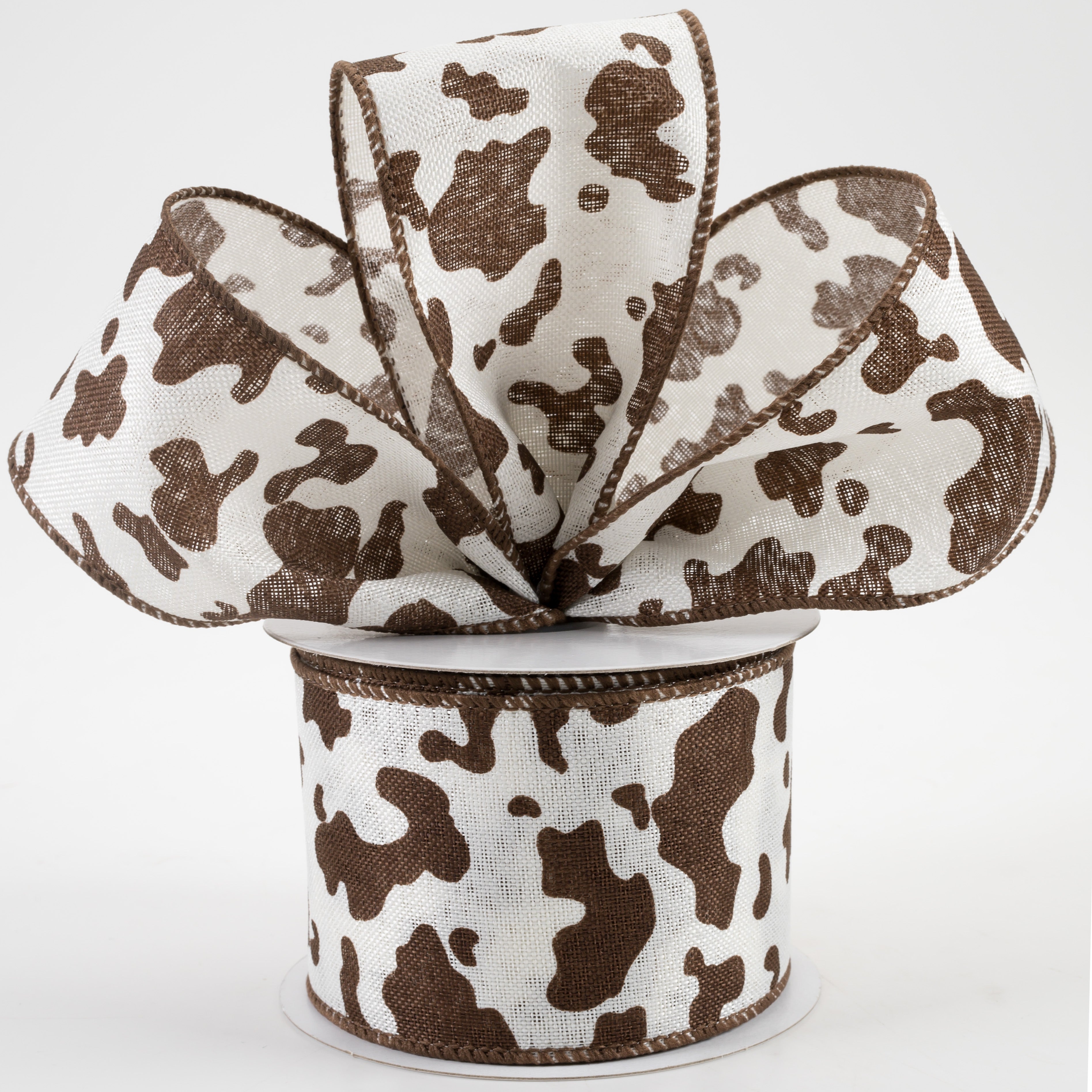 2.5" Cow Print Linen Ribbon: Ivory & Brown (10 Yards) Lifestyle Photo