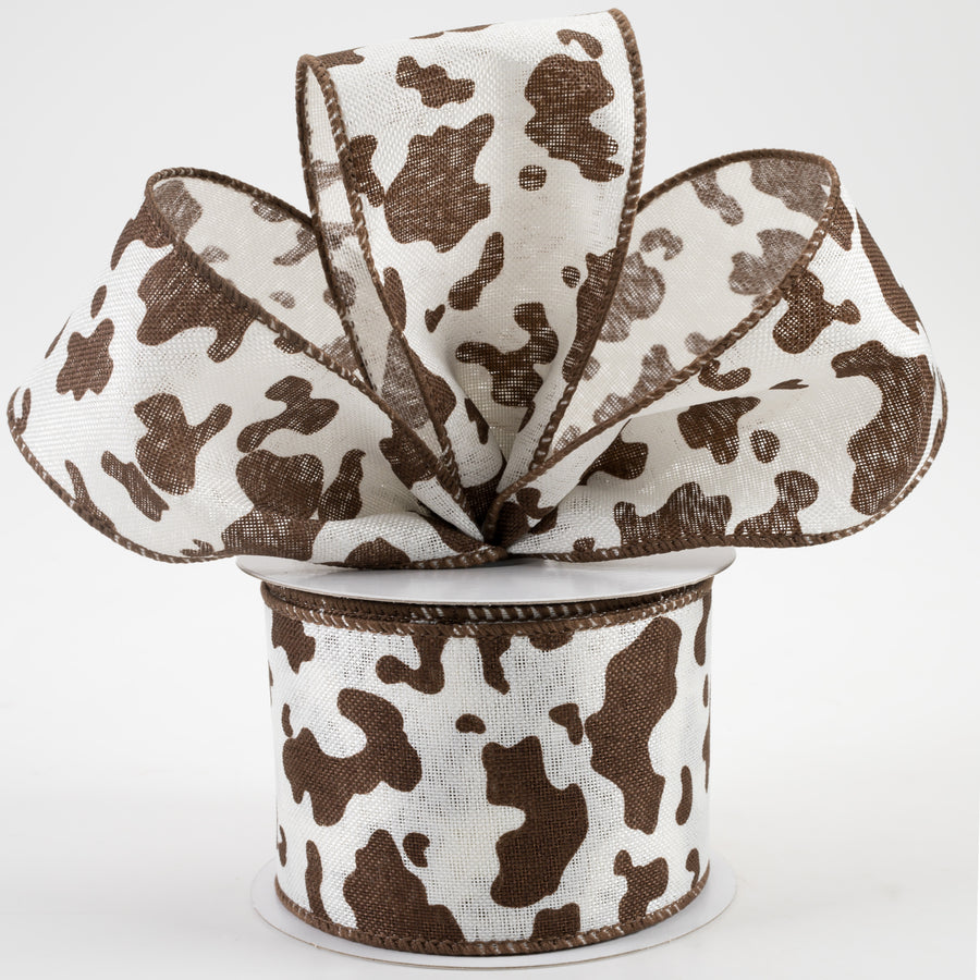 2.5" Cow Print Linen Ribbon: Ivory & Brown (10 Yards) Lifestyle Photo